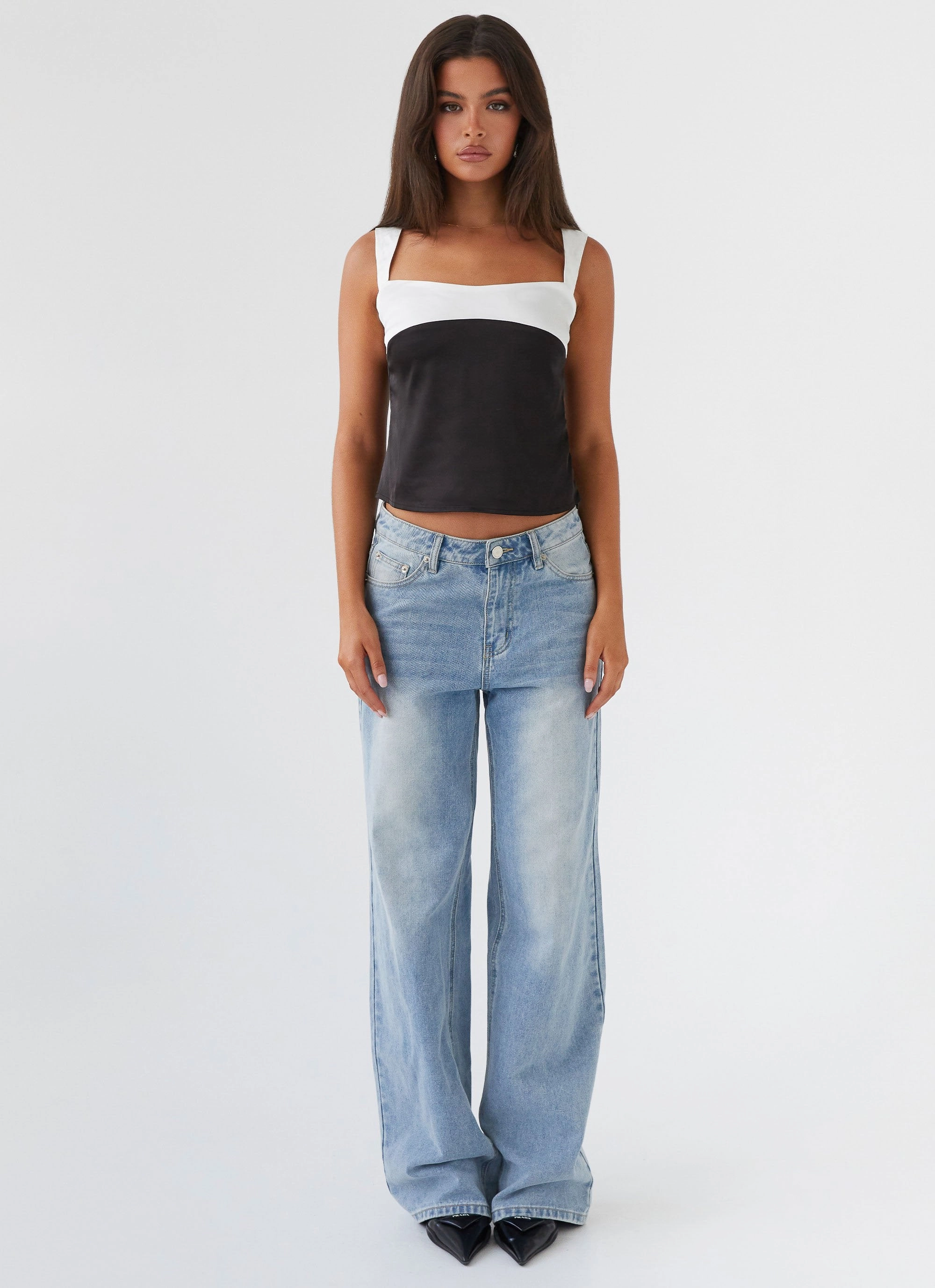 HighDensity Knit Adjustable Collar System Lylah Satin Top - Onyx
