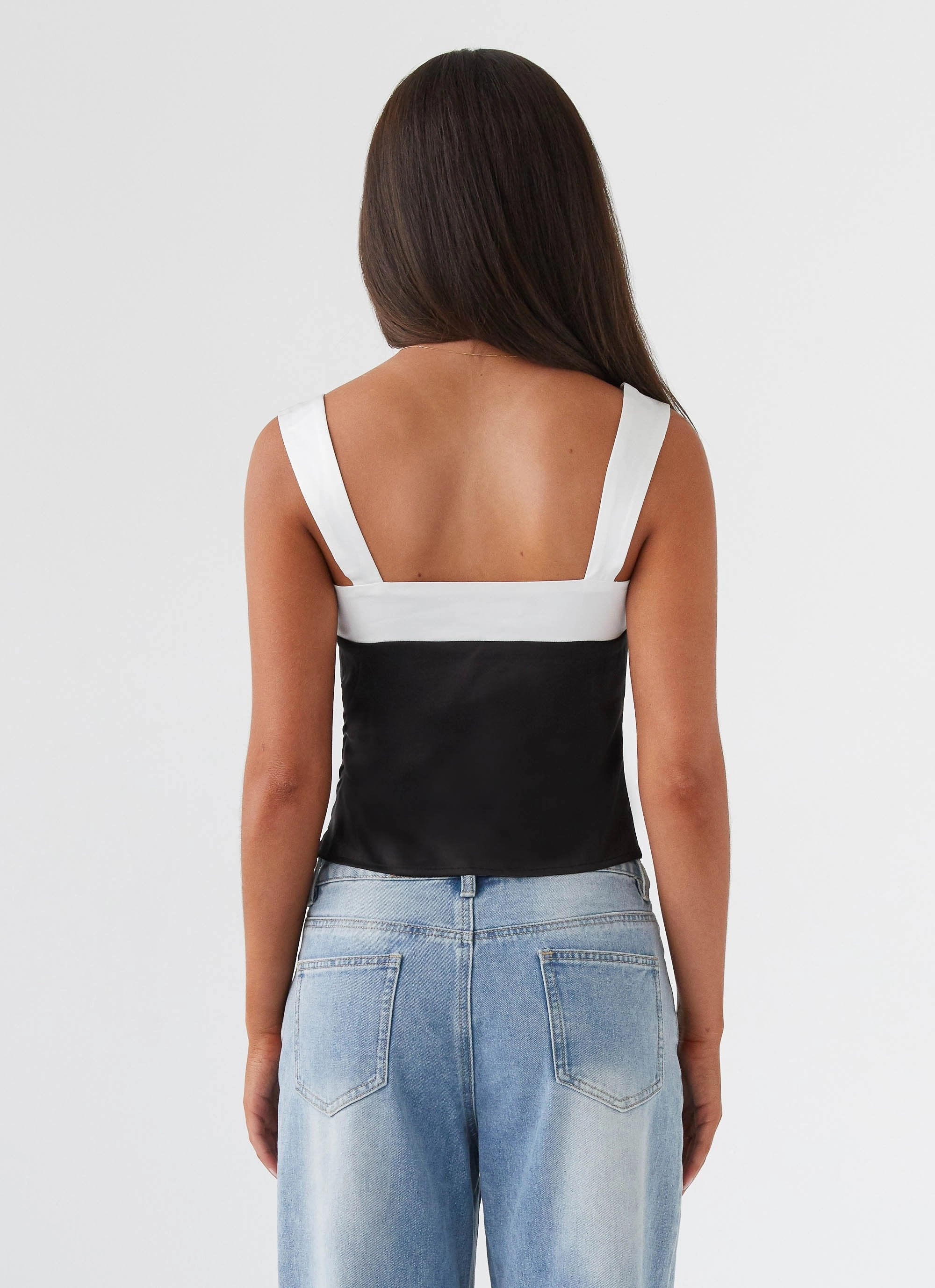 Lylah Satin Top - Onyx Durable Reinforced Hem Minimalist Collar