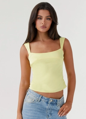 Lylah Satin Top - Yellow Snag Resistant Fabric Layered Ply Construction