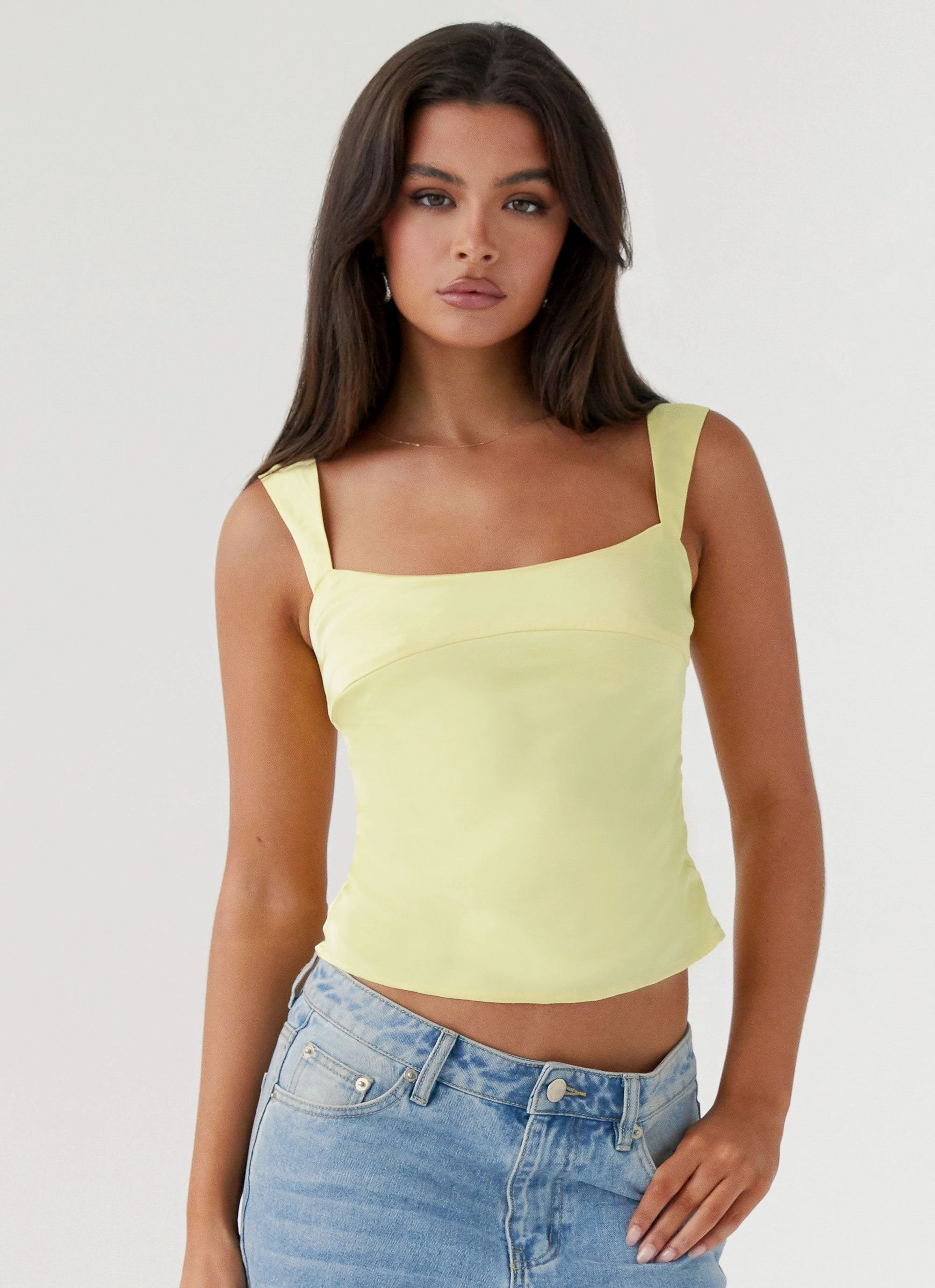 Lylah Satin Top - Yellow Snag Resistant Fabric Layered Ply Construction