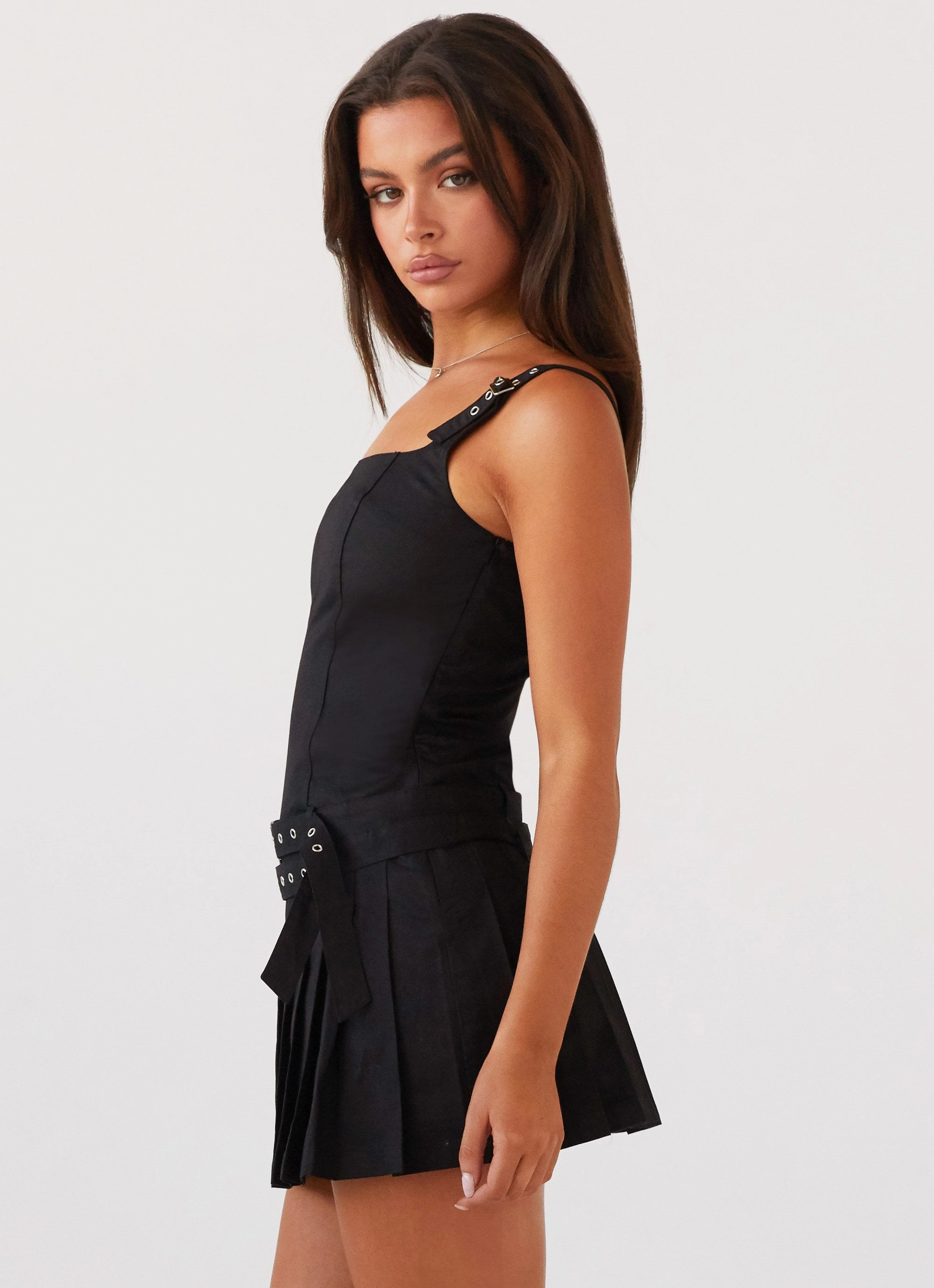 Soft Mesh Refined Form Lynette Buckle Mini Dress - Black