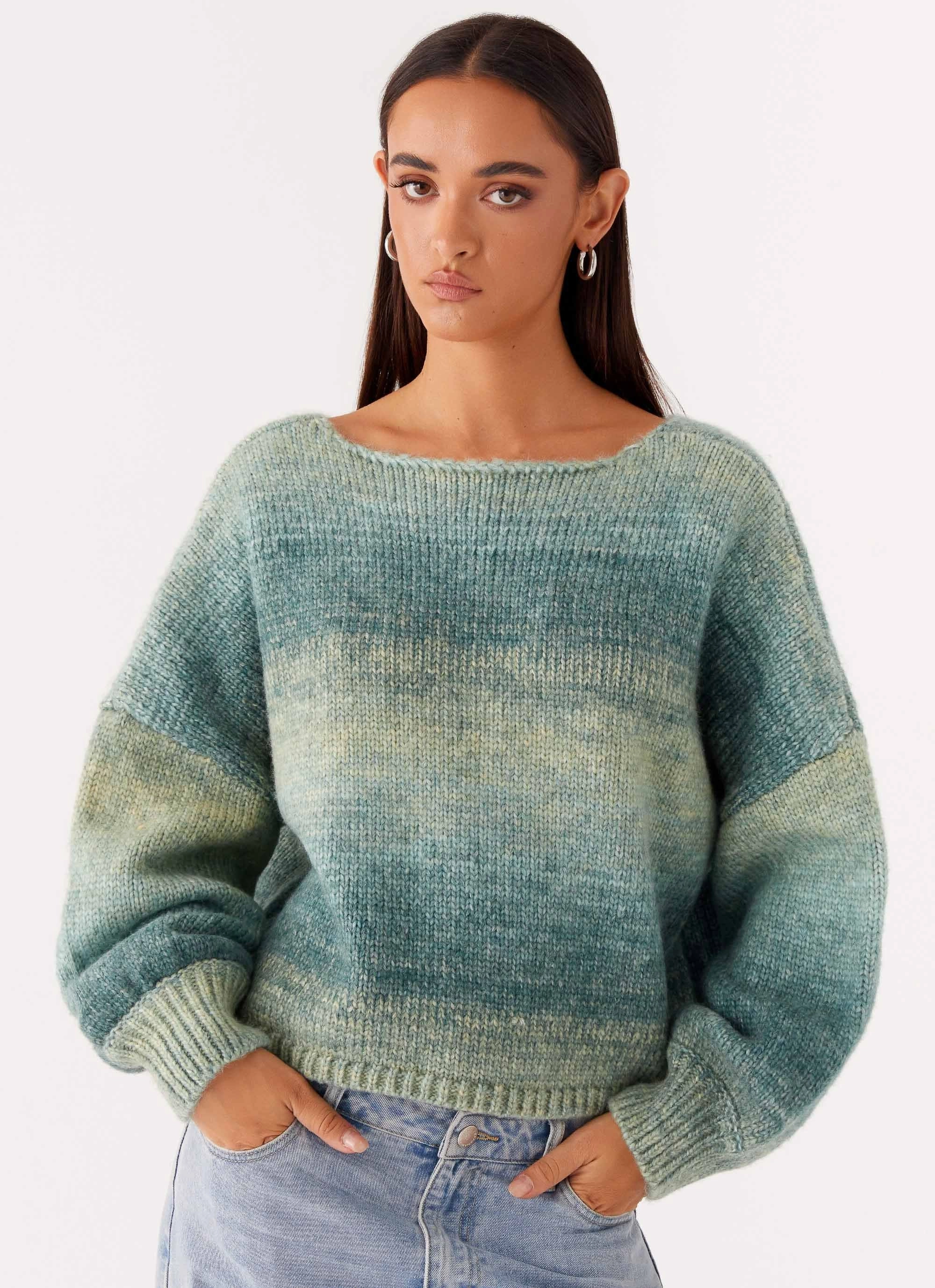 Lynne Oversized Jumper - Green Ombre Reversible Dual Layer Bonded Collars