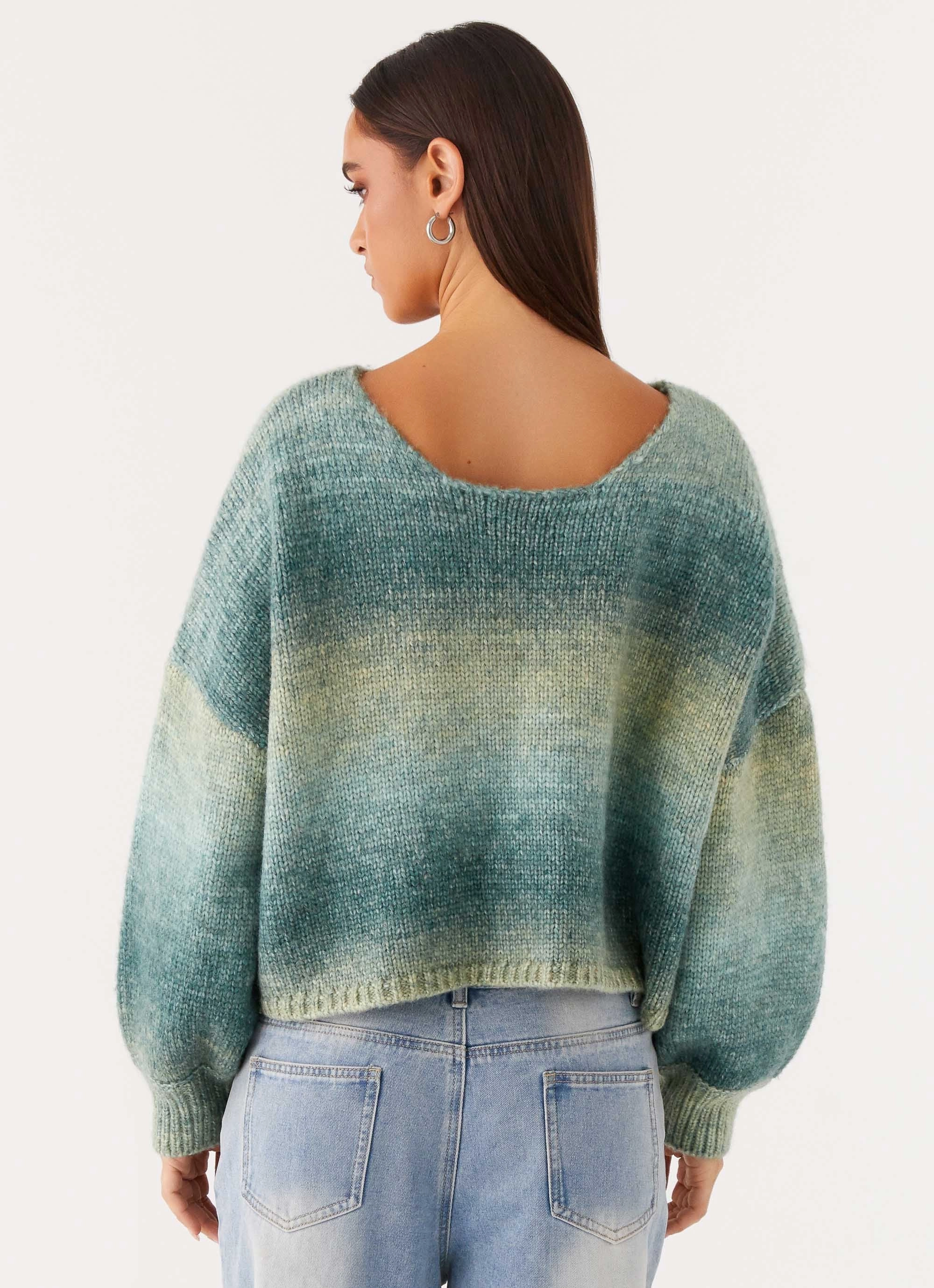 Thick Fabric Layering Compatible Cut Lynne Oversized Jumper - Green Ombre