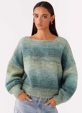 Lynne Oversized Jumper - Green Ombre Reversible Dual Layer Bonded Collars