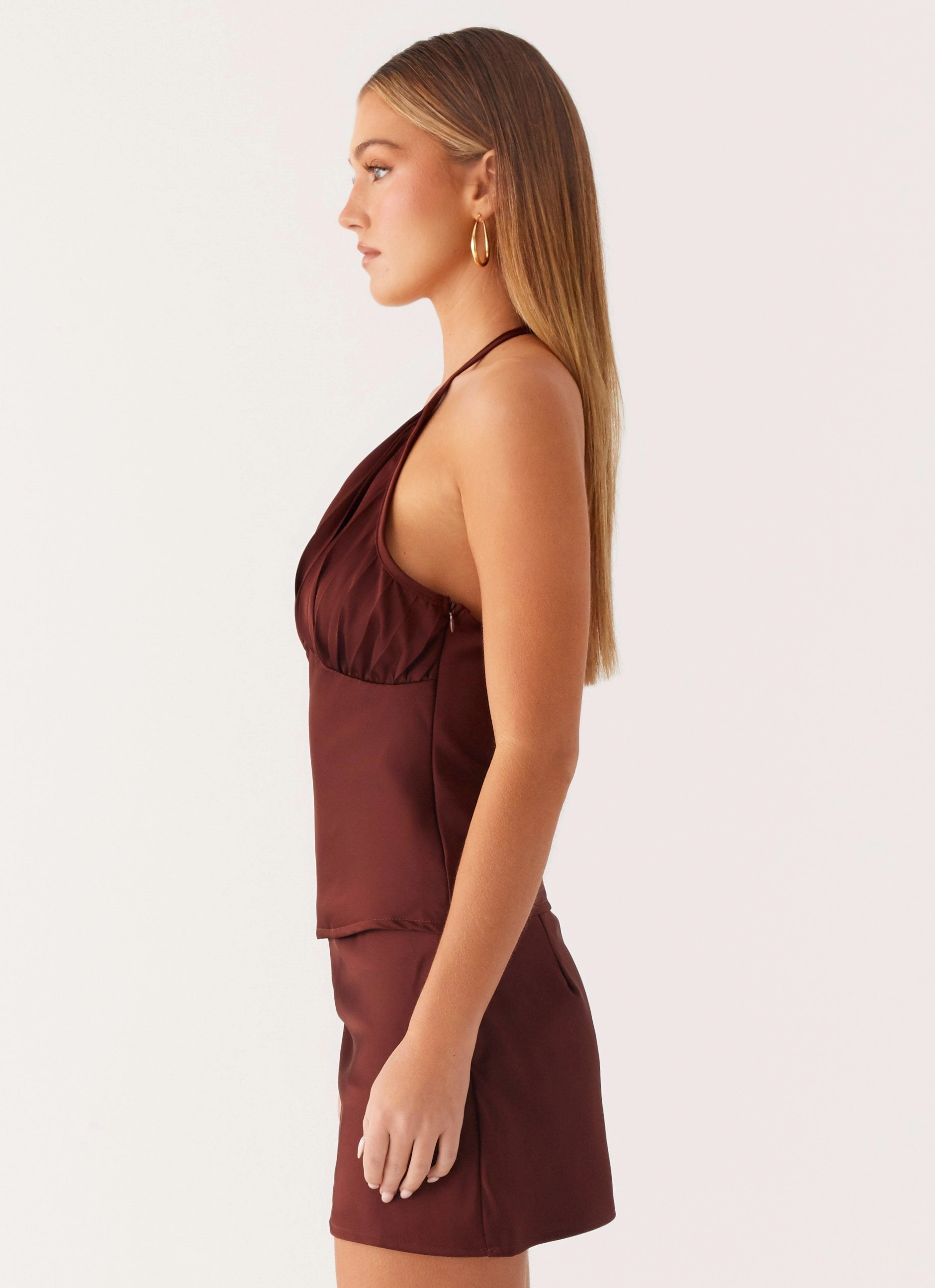 Mabel Halter Top - Chocolate Compact Weave Fabric