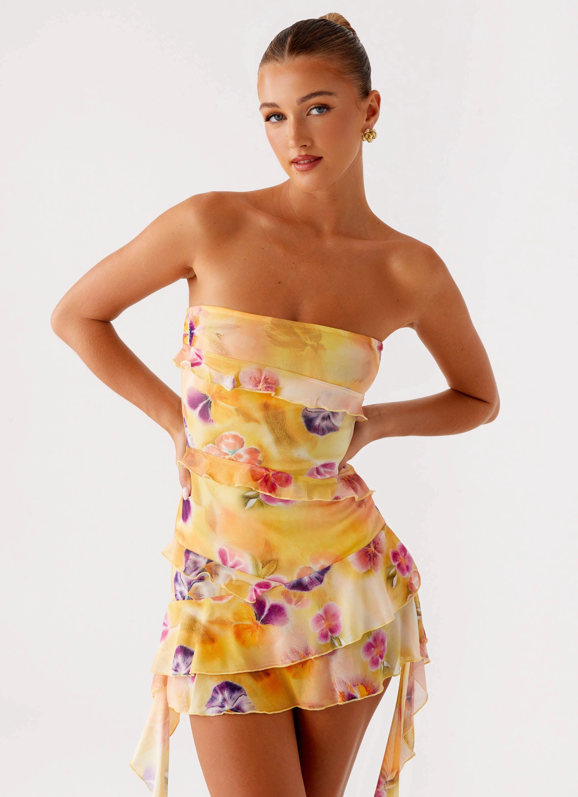 Front-Zip Elegant Piece Macey Mini Dress - Sunburst Floral