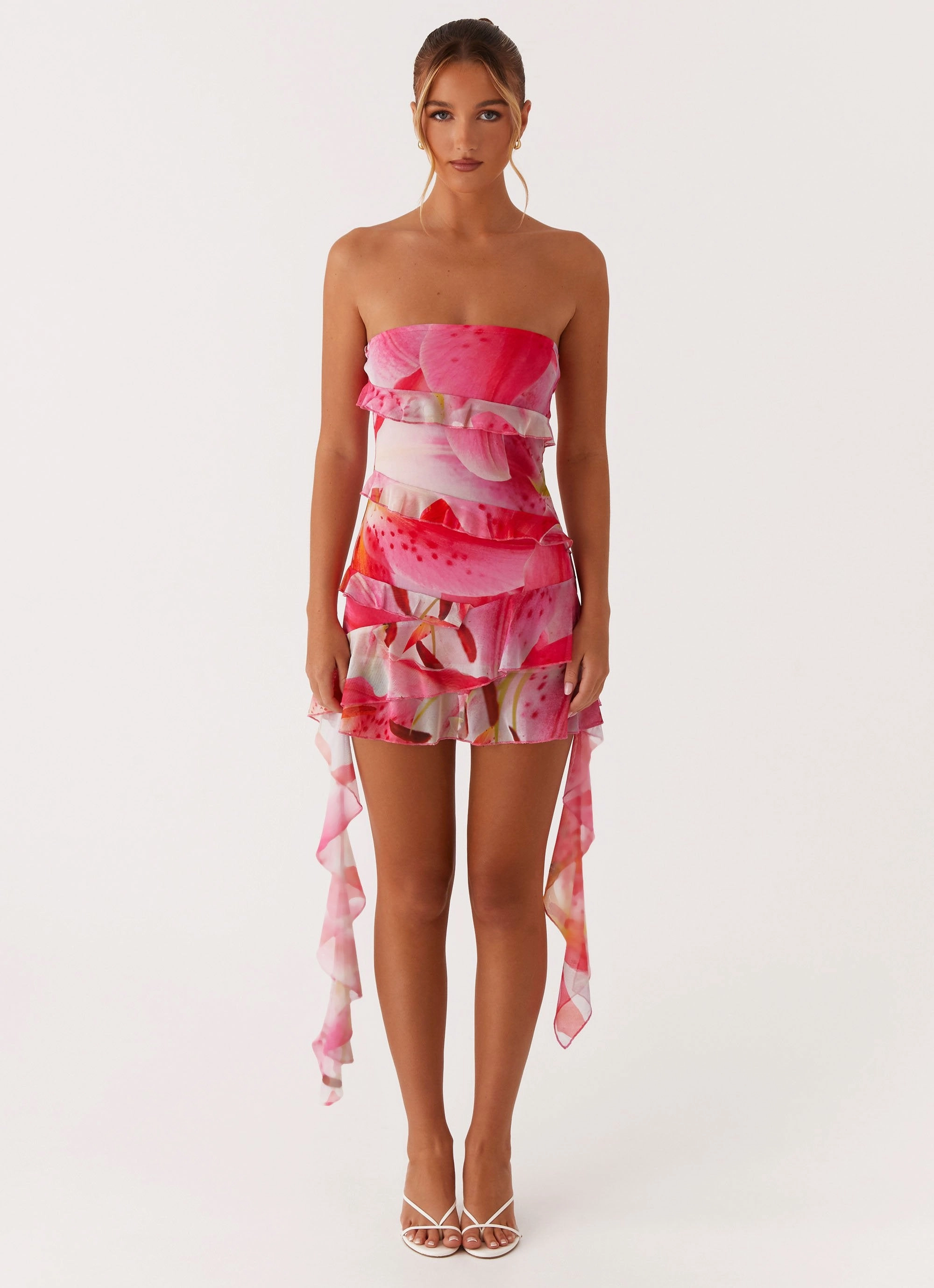 Floating Shape Macey Mini Dress - White Pink Lilly