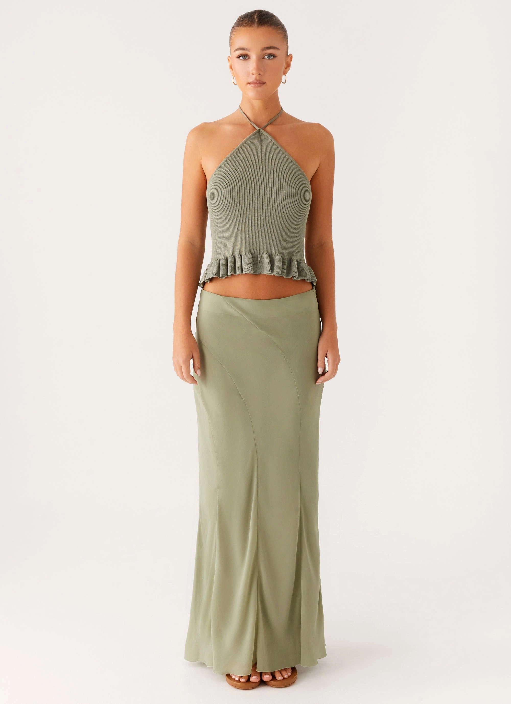 Maddox Maxi Skirt - Sage Packable design