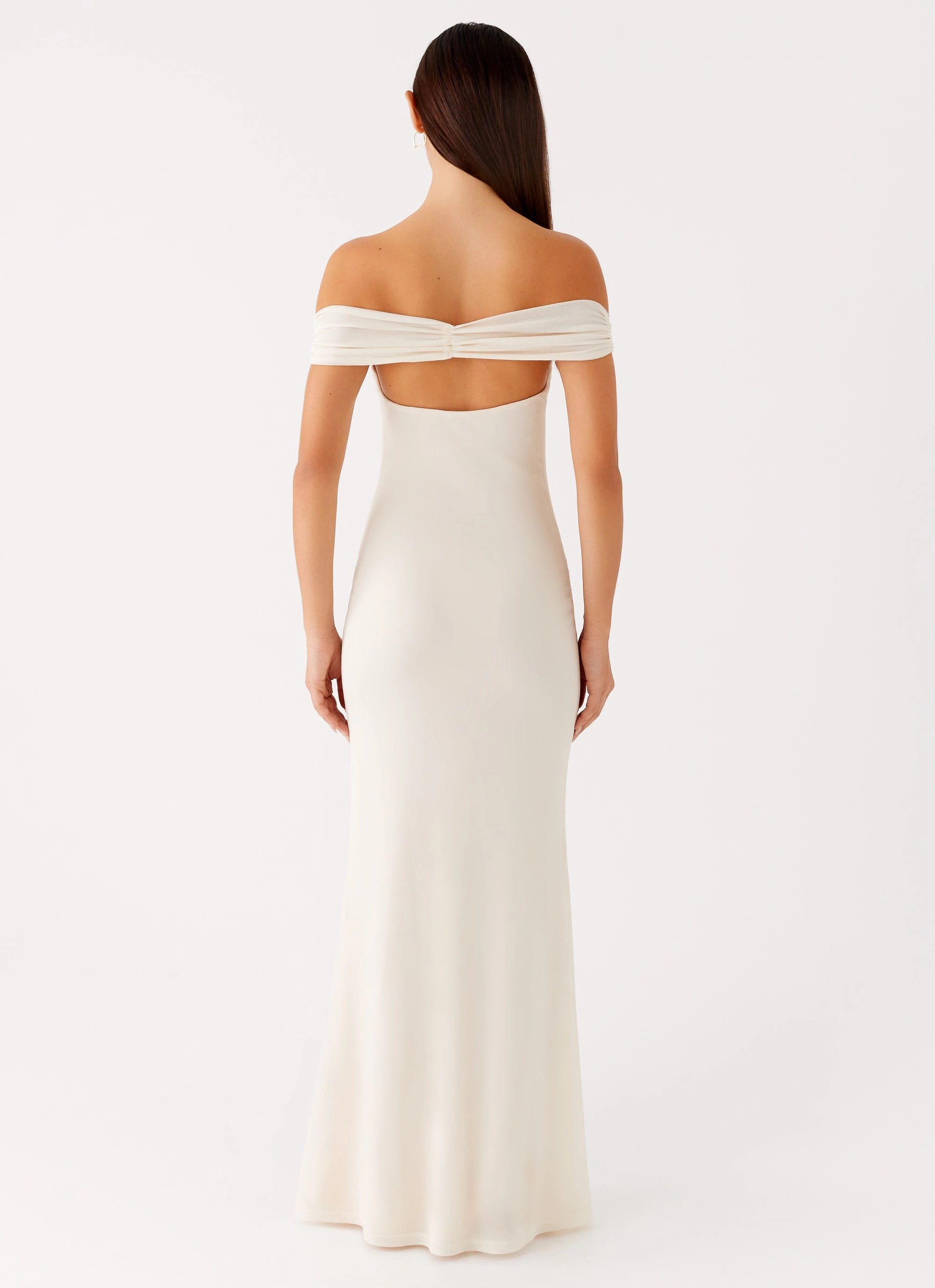 Tulle-Overlay Breathable Madeira Maxi Dress - Ivory