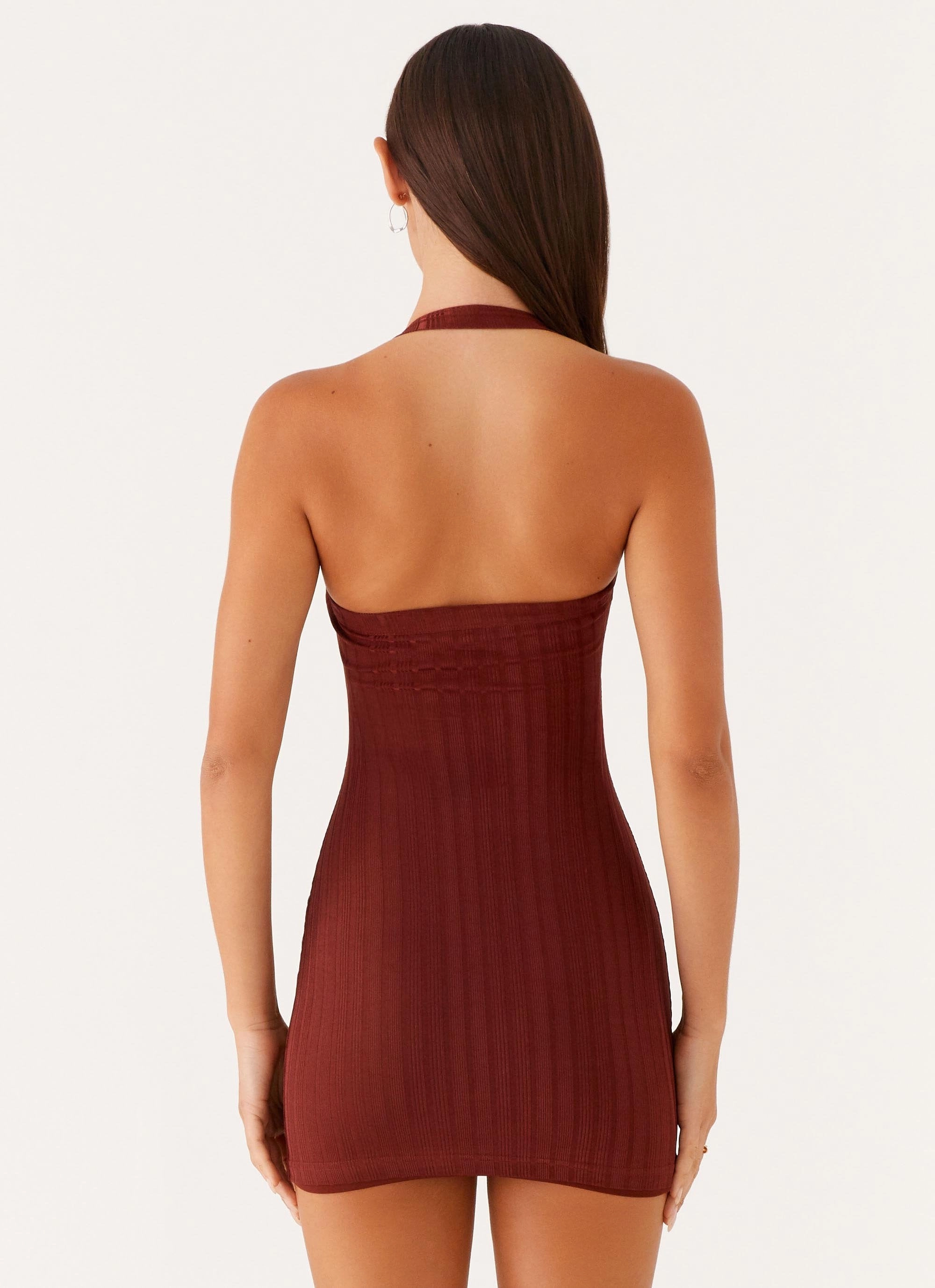 Elegant Appearance Refined Style Magda Ribbed Mini Dress - Brown
