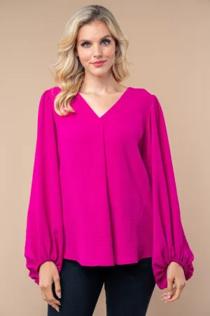 Magenta Long Sleeve V-Neck Top by White Birch