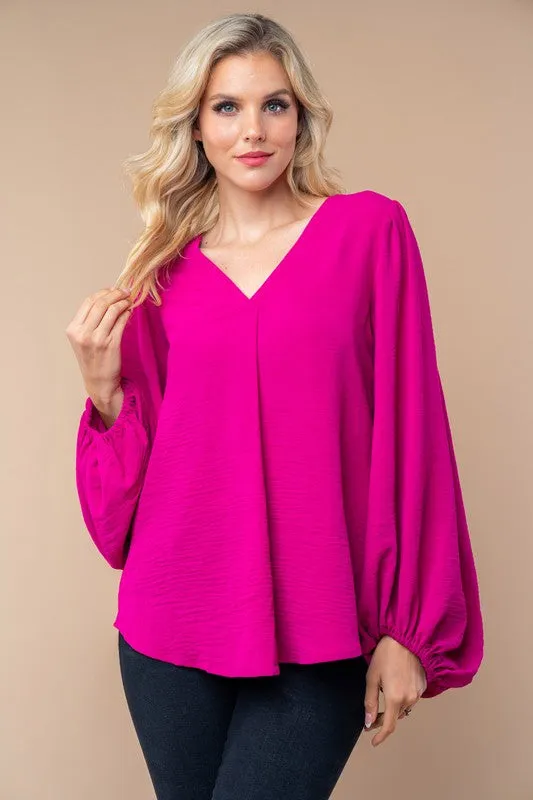 Magenta Long Sleeve V-Neck Top by White Birch
