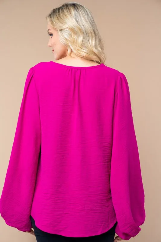 Magenta Long Sleeve V-Neck Top by White Birch