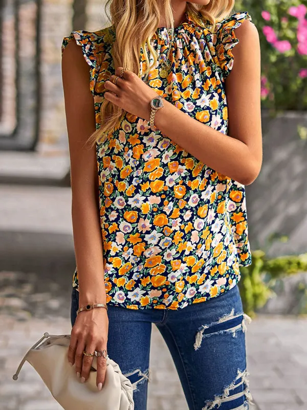 Mahalia Loose Casual Top Sleeveless Floral Shirt