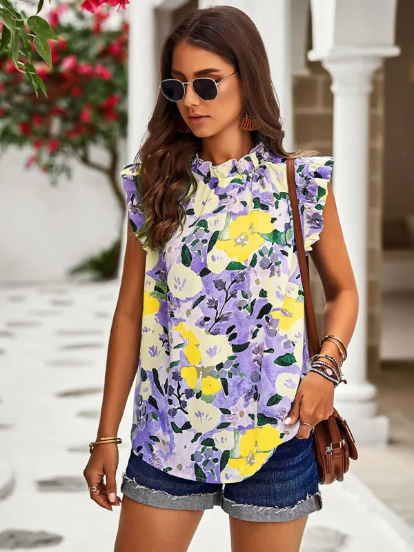Mahalia Loose Casual Top Sleeveless Floral Shirt