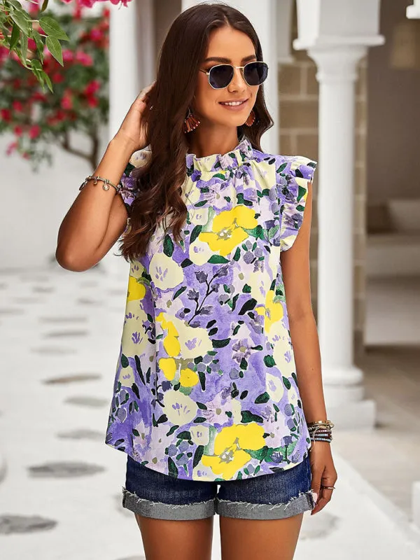 Mahalia Loose Casual Top Sleeveless Floral Shirt
