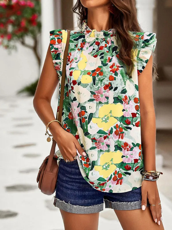 Mahalia Loose Casual Top Sleeveless Floral Shirt