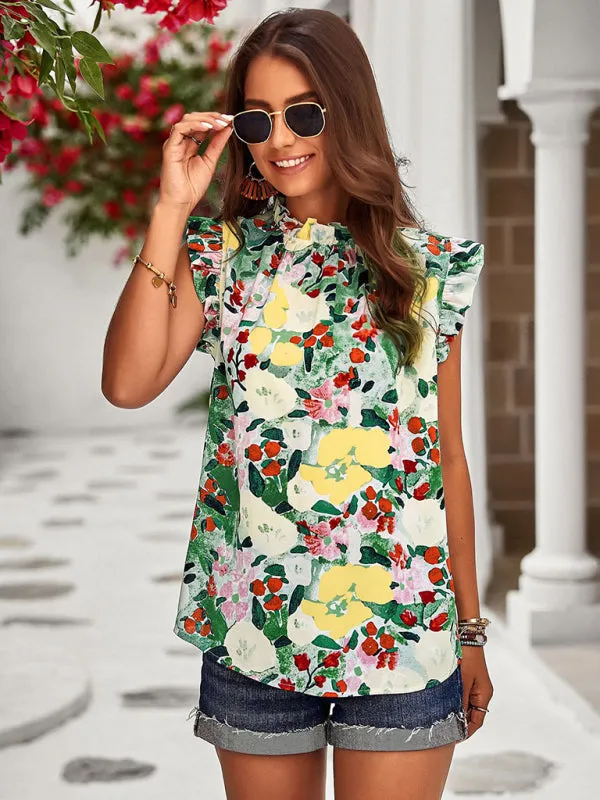 Mahalia Loose Casual Top Sleeveless Floral Shirt
