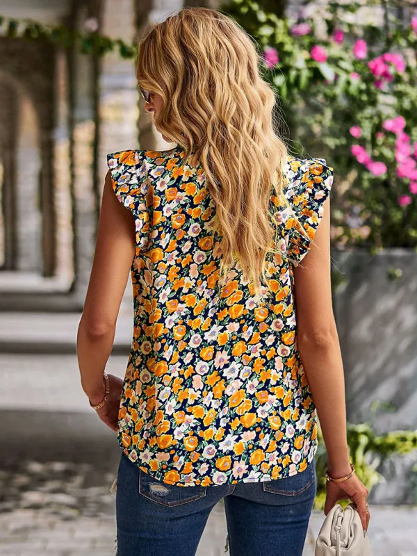 Mahalia Loose Casual Top Sleeveless Floral Shirt