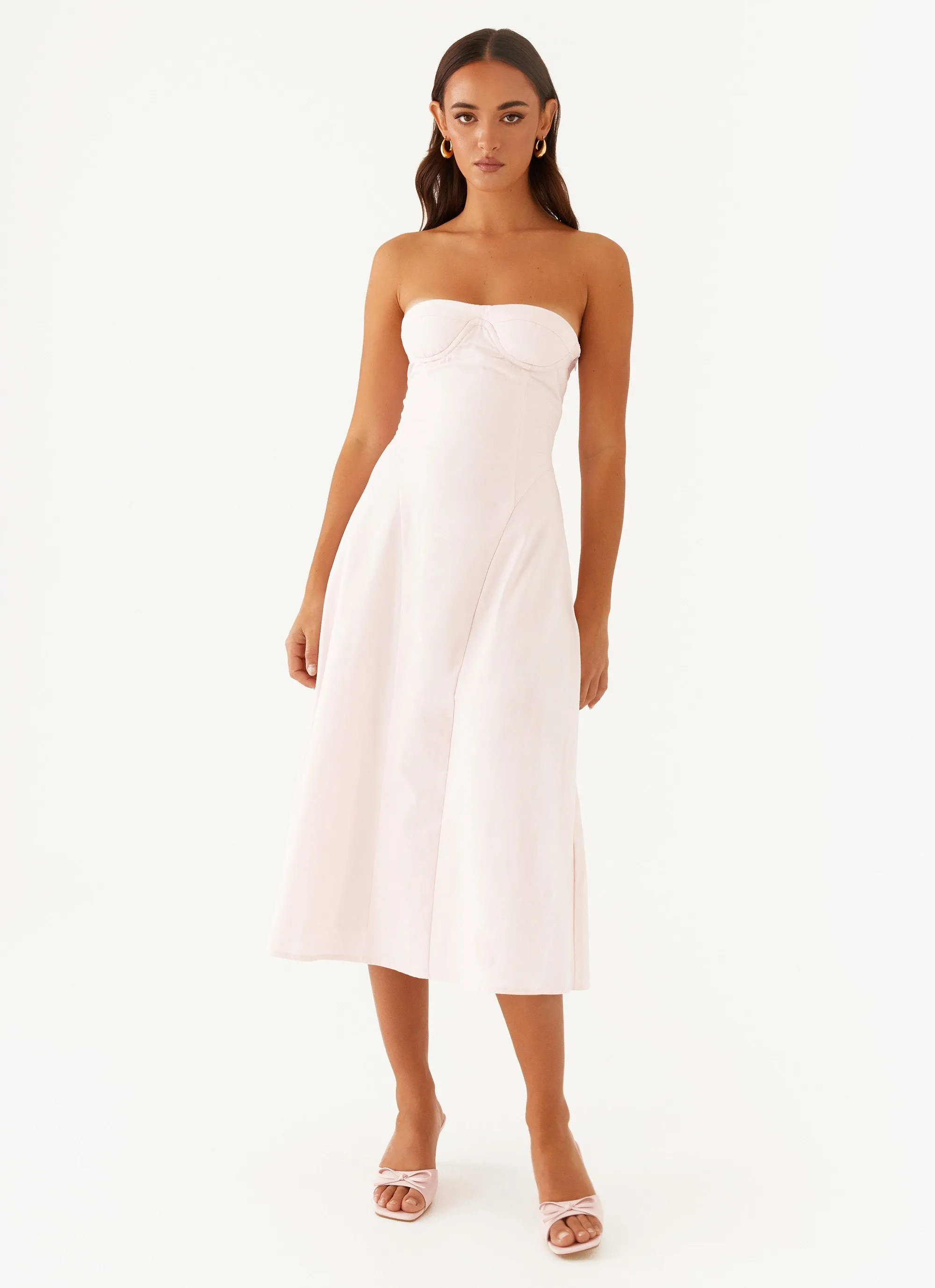 Versatile Layering Minimal Details Maika Strapless Midi Dress - Pink