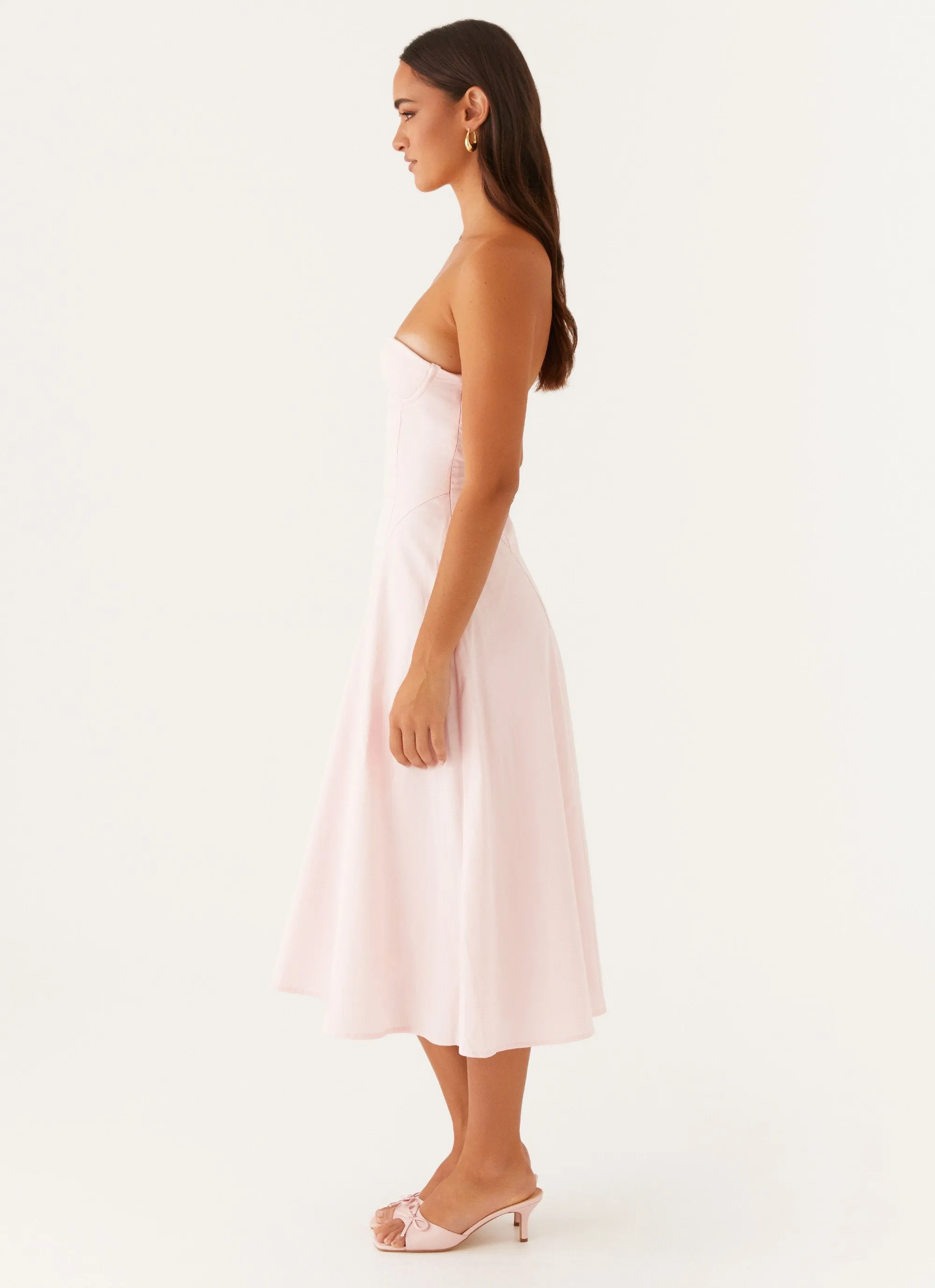 Delicate Mood Square Neck Maika Strapless Midi Dress - Pink