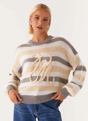 Main Character Oversized Knit Sweater - Stripe OdorResistant Treatment Survival Use
