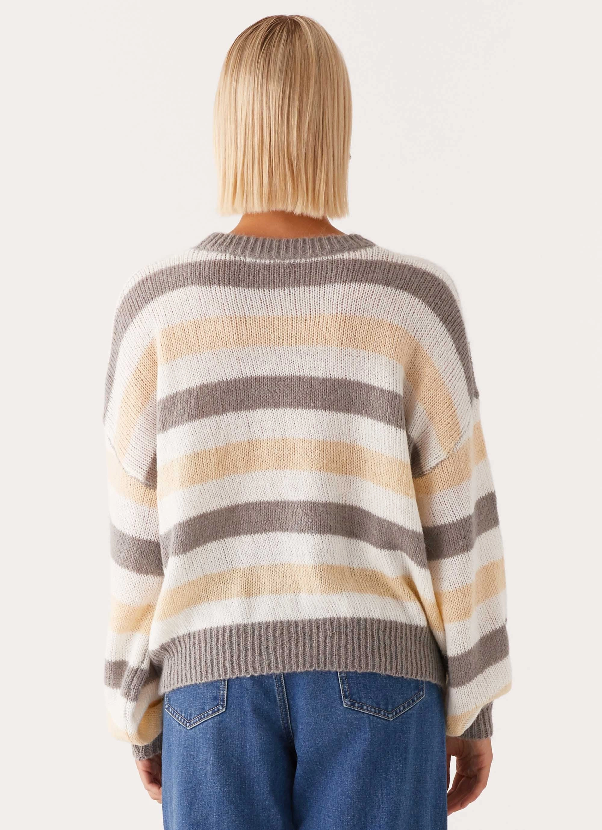 Main Character Oversized Knit Sweater - Stripe Smart Casual Piece Smooth Zipper Glides