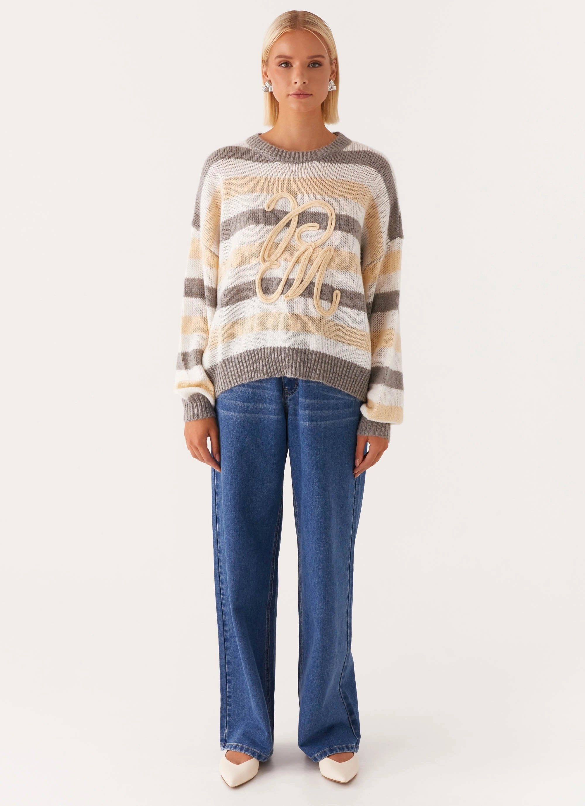 Main Character Oversized Knit Sweater - Stripe Stylish Comfort Ergonomic Mobility Cut