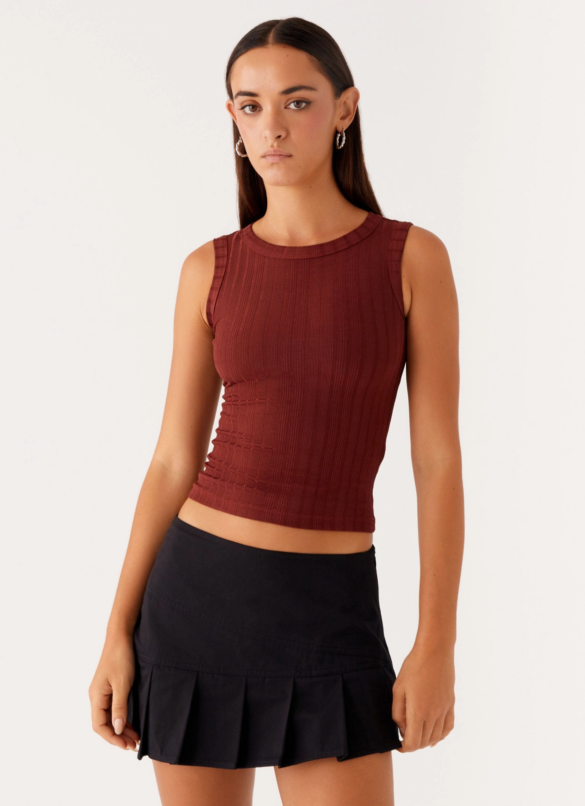 OdorControl Malene Ribbed Top - Brown