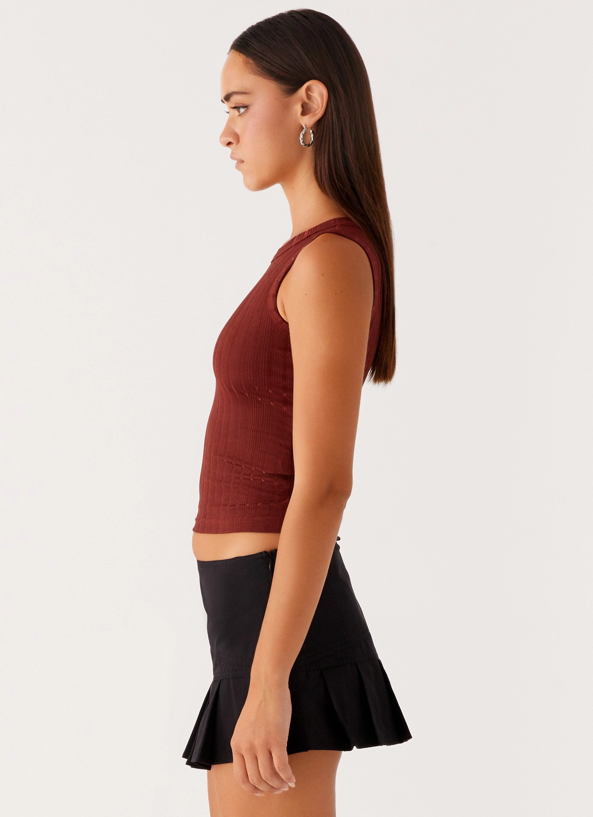 RibbedTrim Malene Ribbed Top - Brown