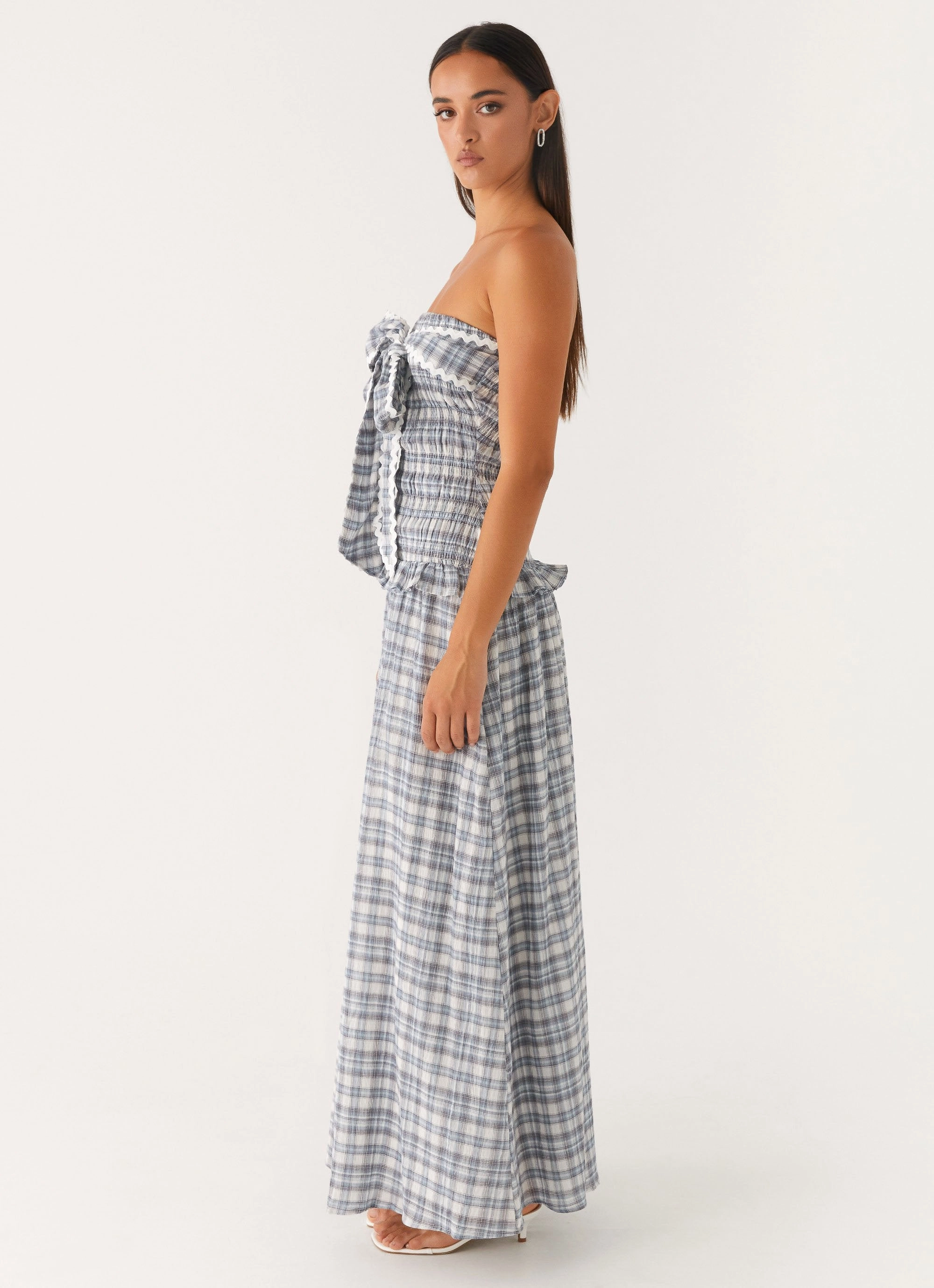 All-day Comfort Malia Shirred Maxi Dress - Blue Grey Check
