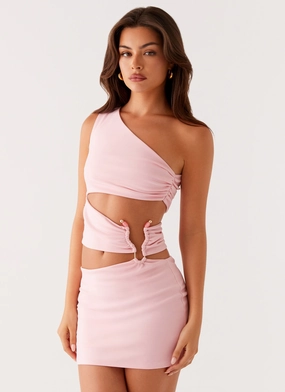 Malli Cut Out Mini Dress - Pink Satin-Sleeve Luxe Comfort