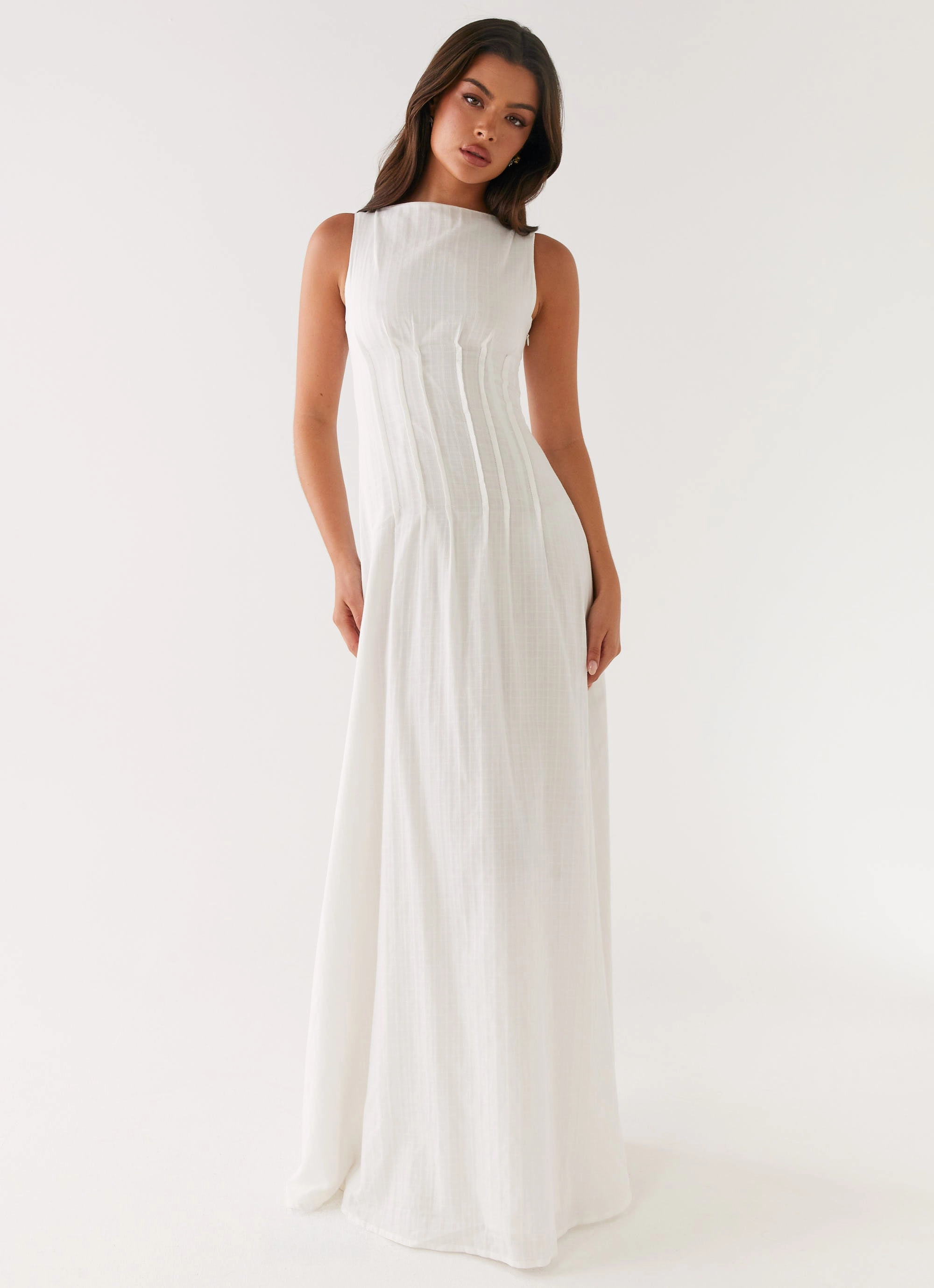 Maloney Maxi Dress - White Flowing Design Casual and Smart