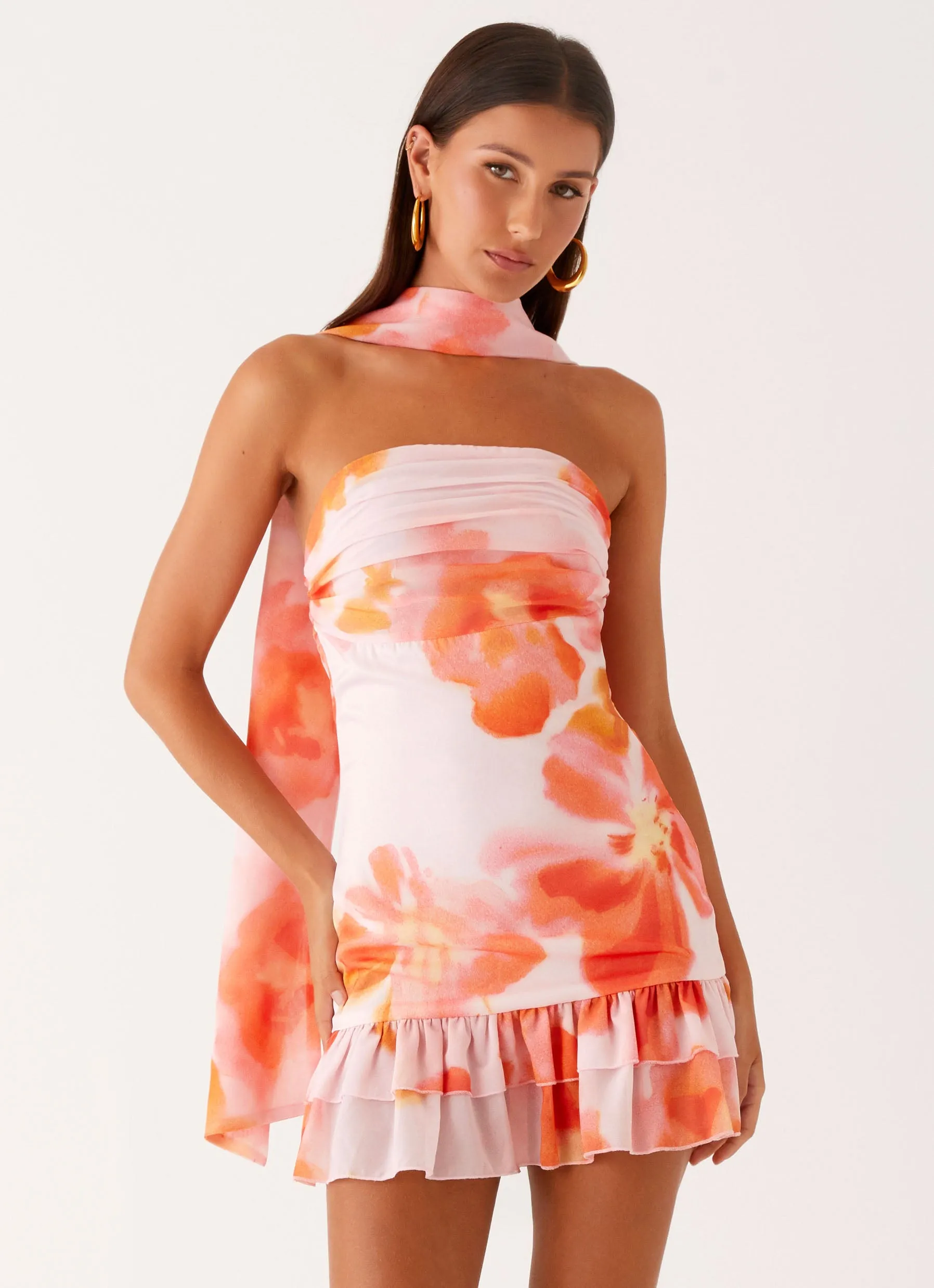 Dark Tones Modern-style Manon Scarf Mini Dress - Blushing Blossom