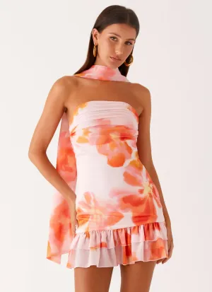 Dark Tones Modern-style Manon Scarf Mini Dress - Blushing Blossom