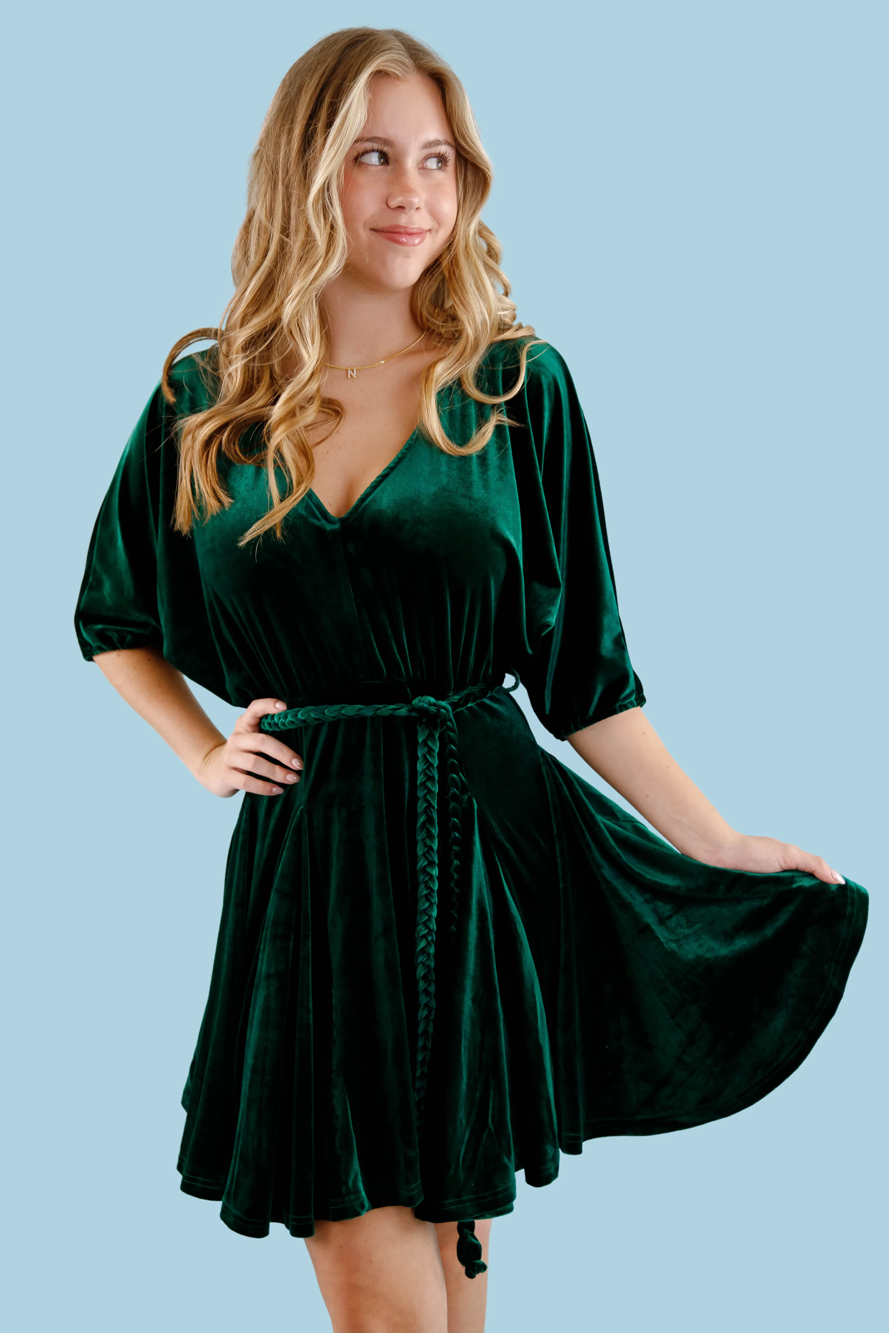 On The Guest List Velvet Mini Dress Contrast-Piping