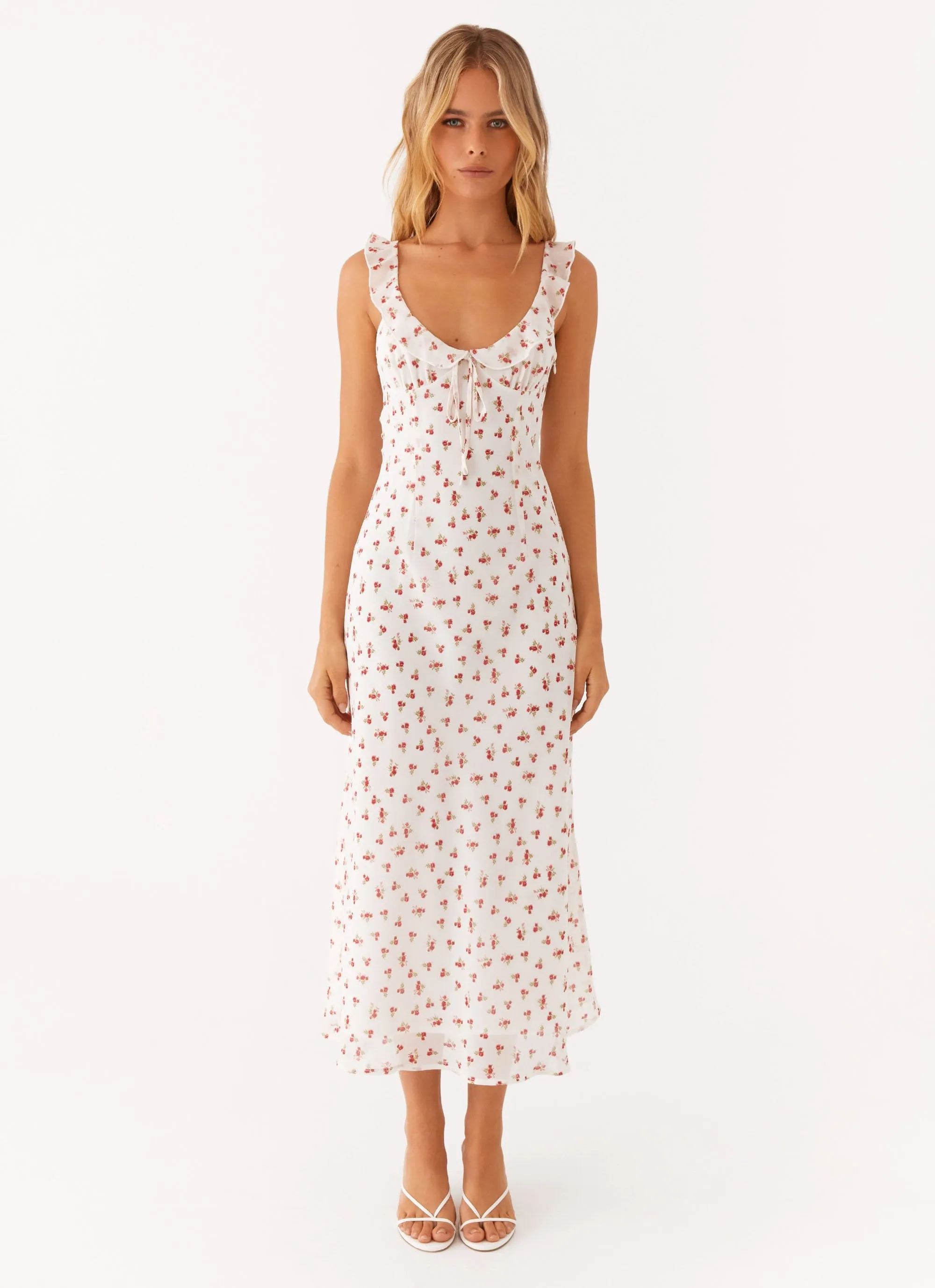 Second Guessing Midi Dress - Red White Floral All Inclusive Stylish Silhouette