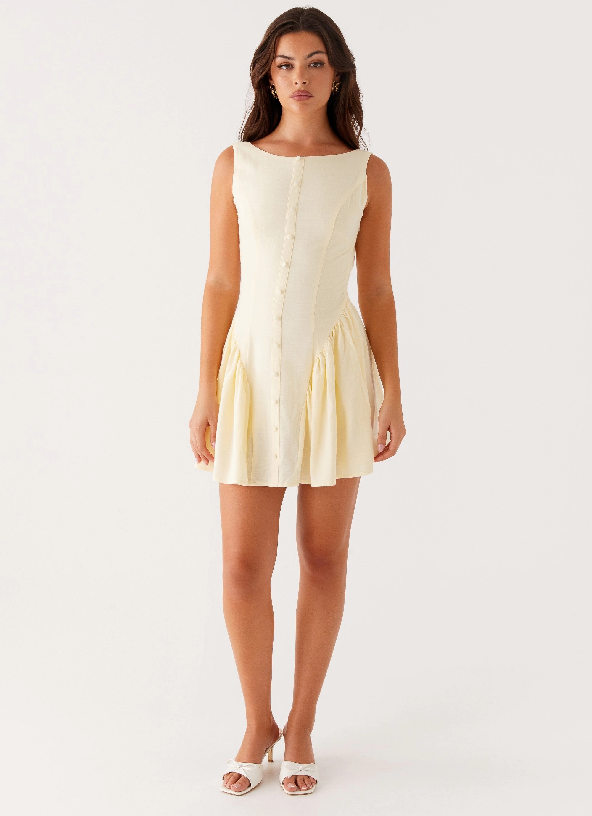 Margo Mini Dress - Pale Yellow Lazy Pick