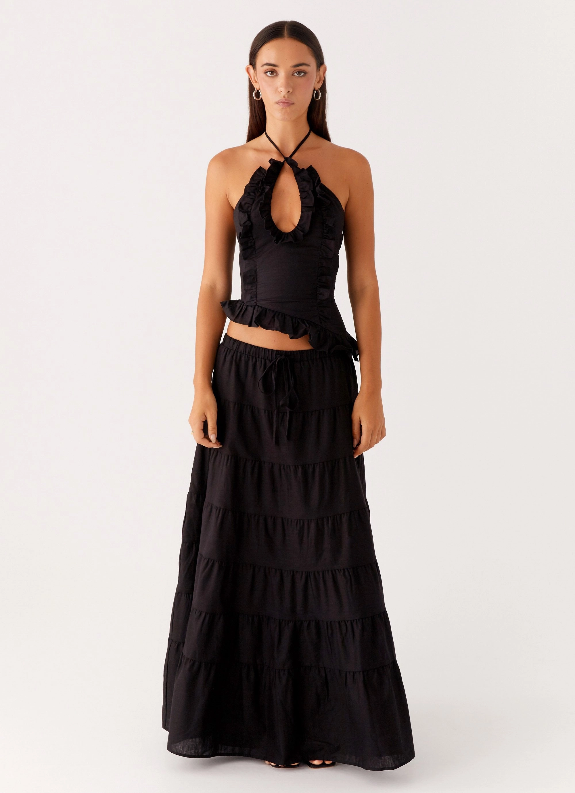 Outdoor Fit Chic Comfort Mariella Linen Maxi Skirt - Black