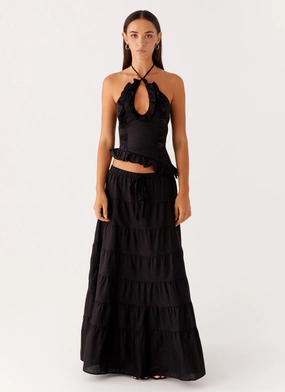 Outdoor Fit Chic Comfort Mariella Linen Maxi Skirt - Black