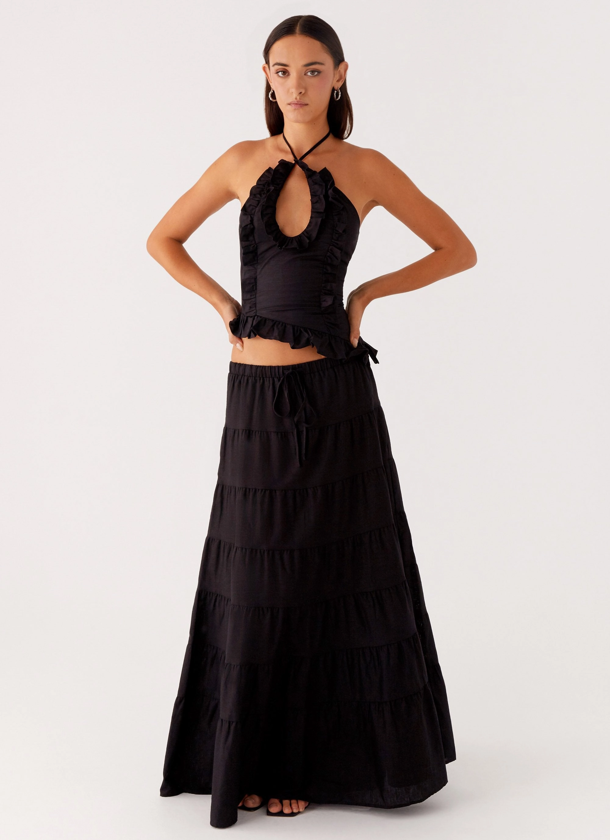 Tagless Labeling Seamless Comfort Mariella Linen Maxi Skirt - Black