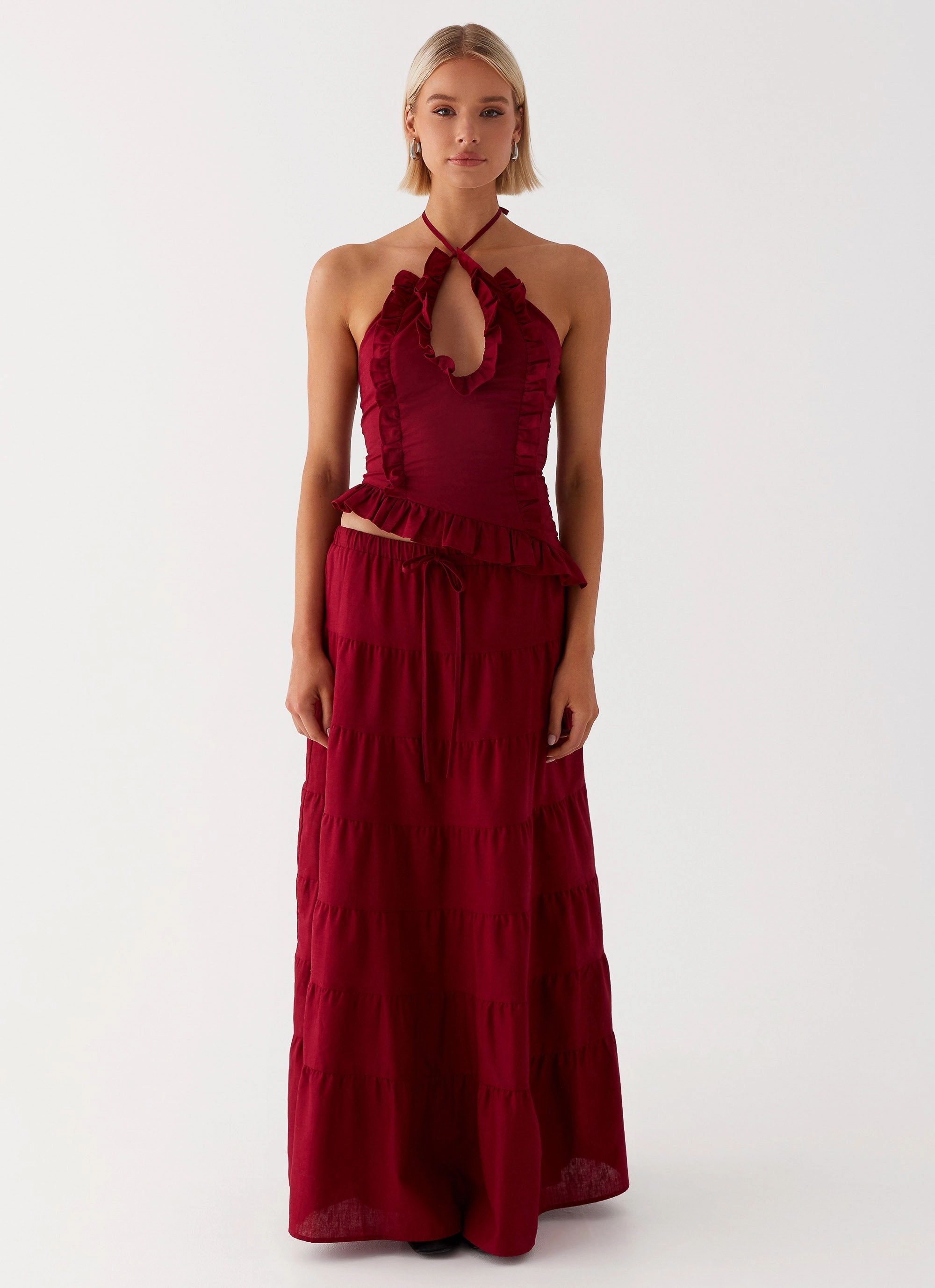 Convertible Style Soft Touch Lining Mariella Linen Maxi Skirt - Maroon