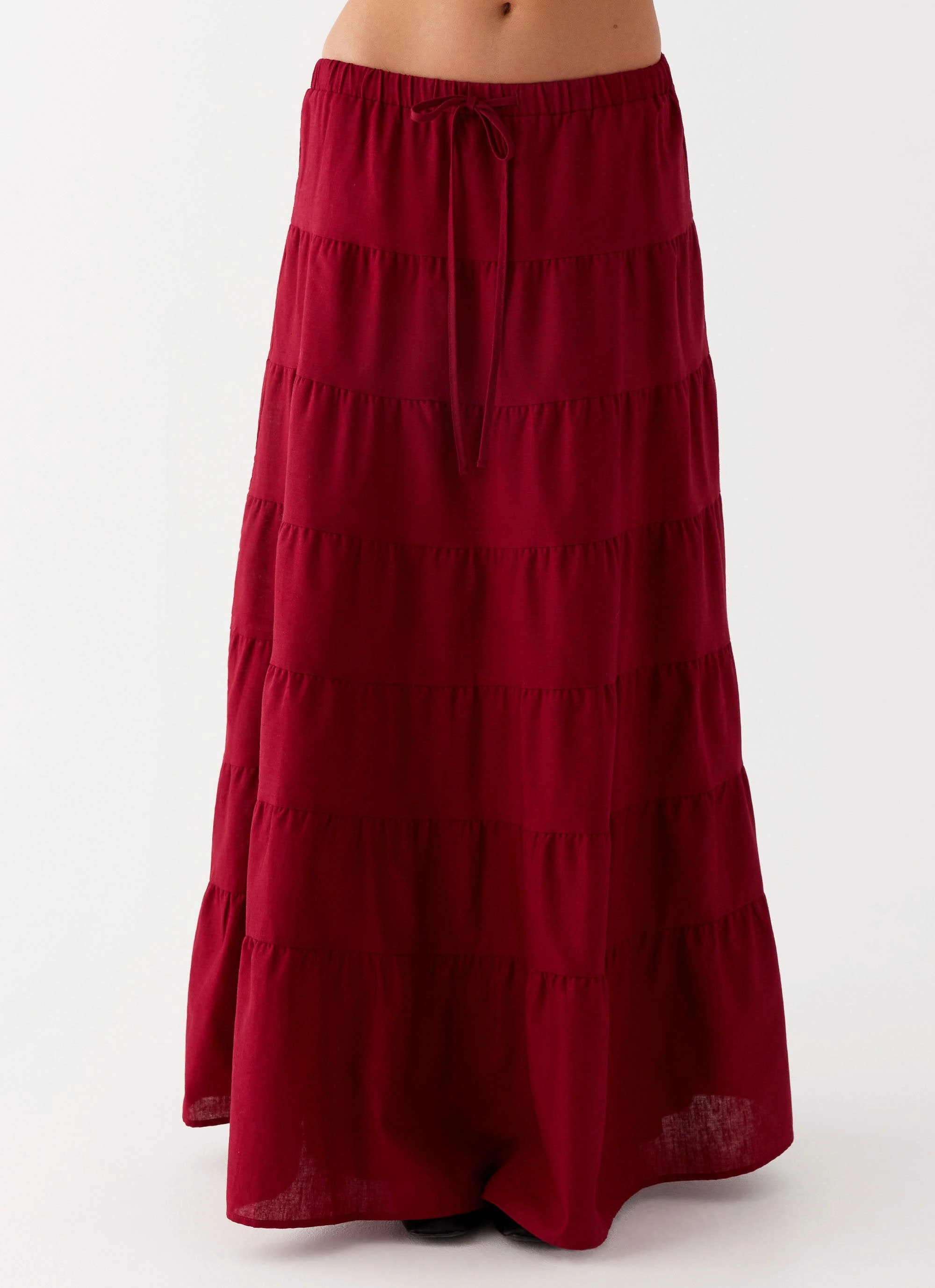 Mariella Linen Maxi Skirt - Maroon Ultra Compact Packing Design