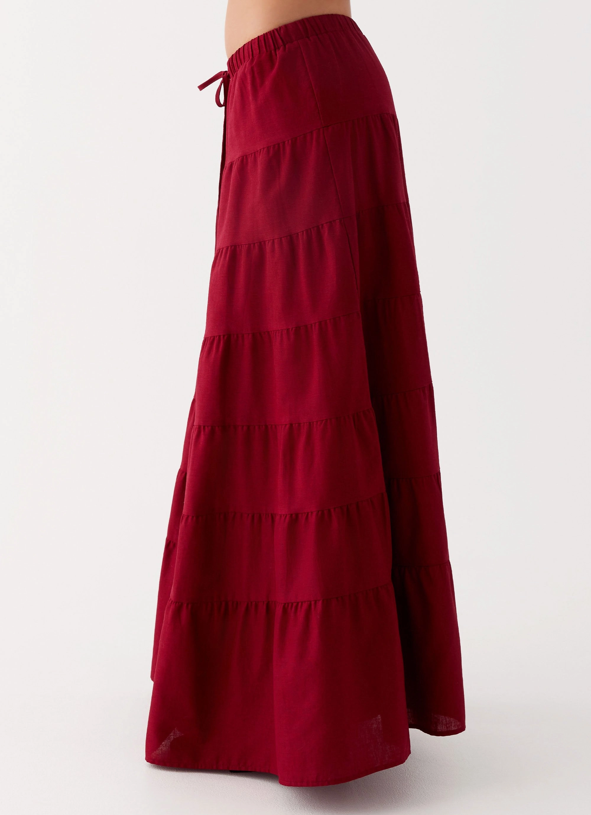 Mariella Linen Maxi Skirt - Maroon Windproof Thermal Shell Universal Fit Framework