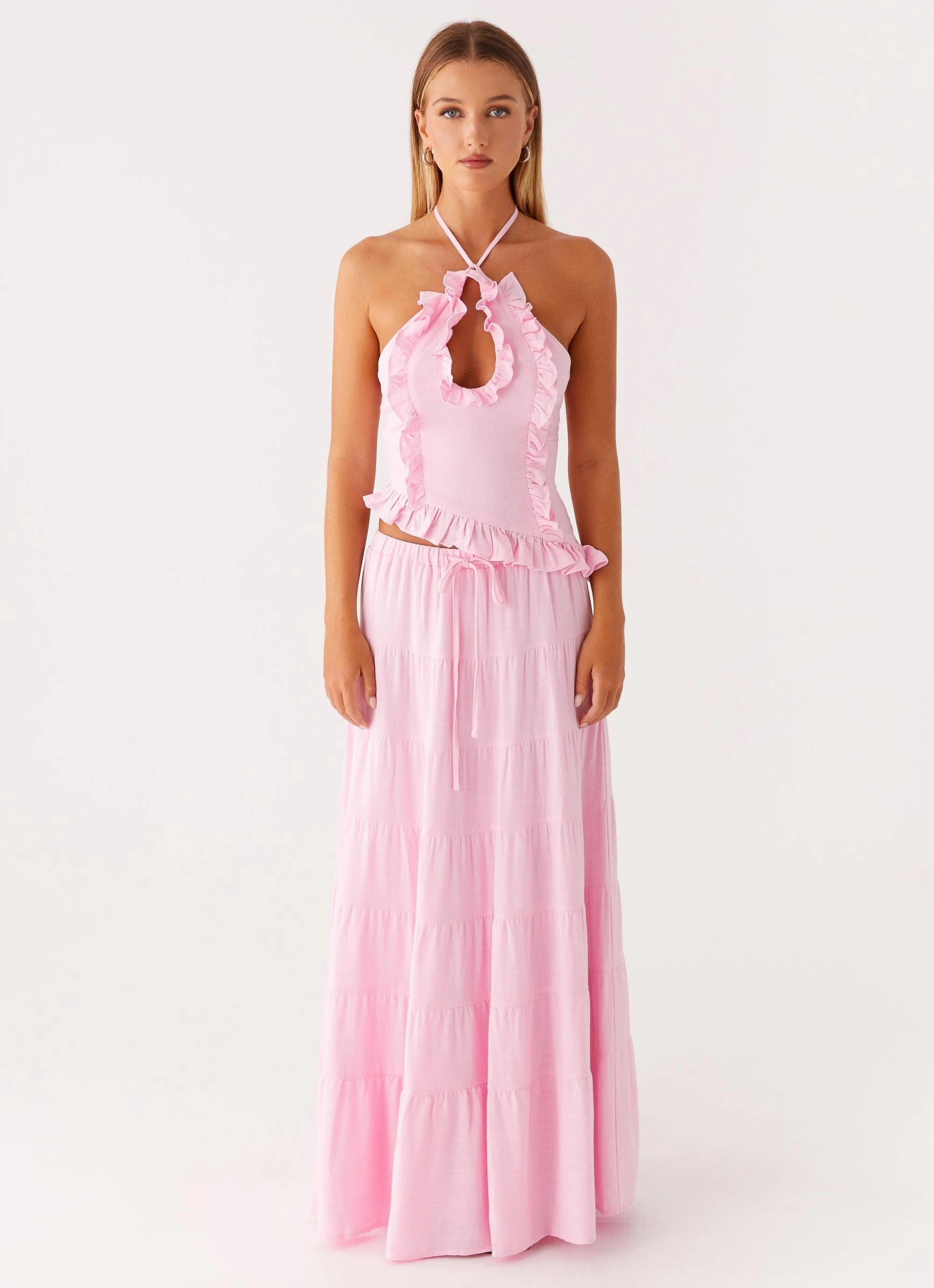 Body Aligned Elastic Cuff Mariella Linen Maxi Skirt - Pink