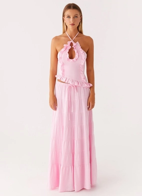 Body Aligned Elastic Cuff Mariella Linen Maxi Skirt - Pink