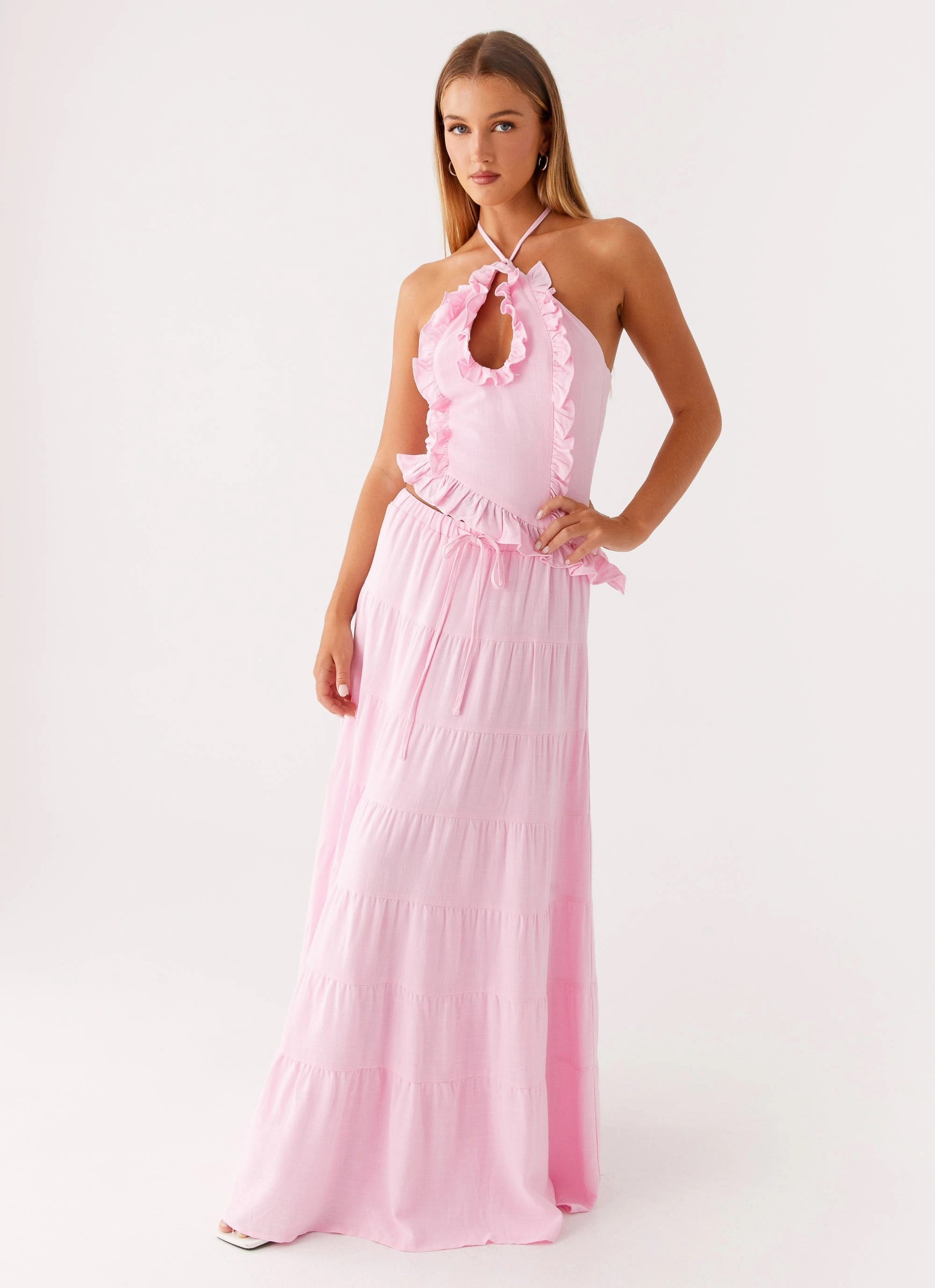 Mariella Linen Maxi Skirt - Pink Heat Friendly Stay Fresh