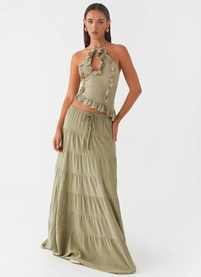 Mariella Linen Maxi Skirt - Sage Adaptable Style LightweightConstruction