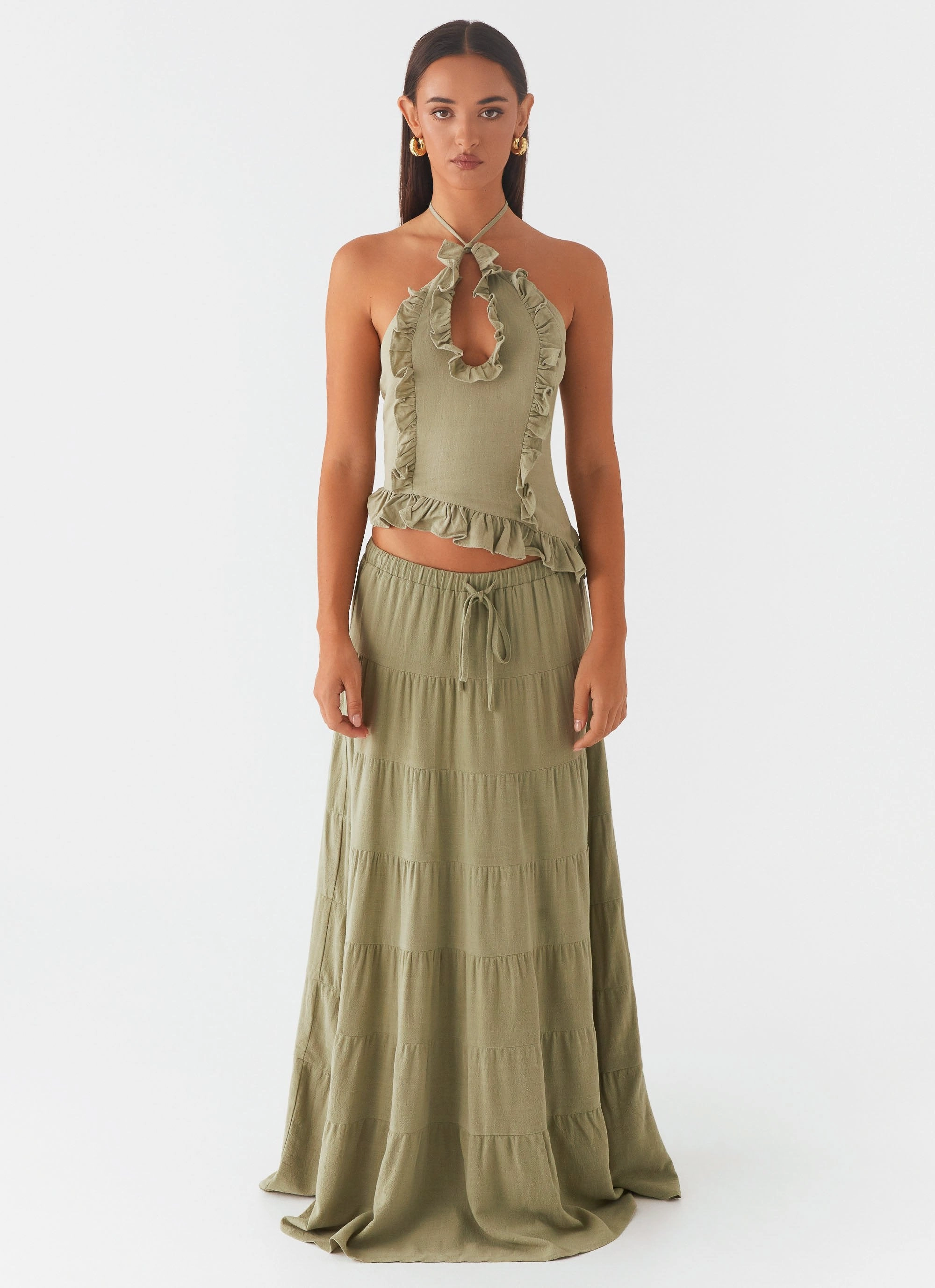 Mariella Linen Maxi Skirt - Sage Non Irritating Tough Wear