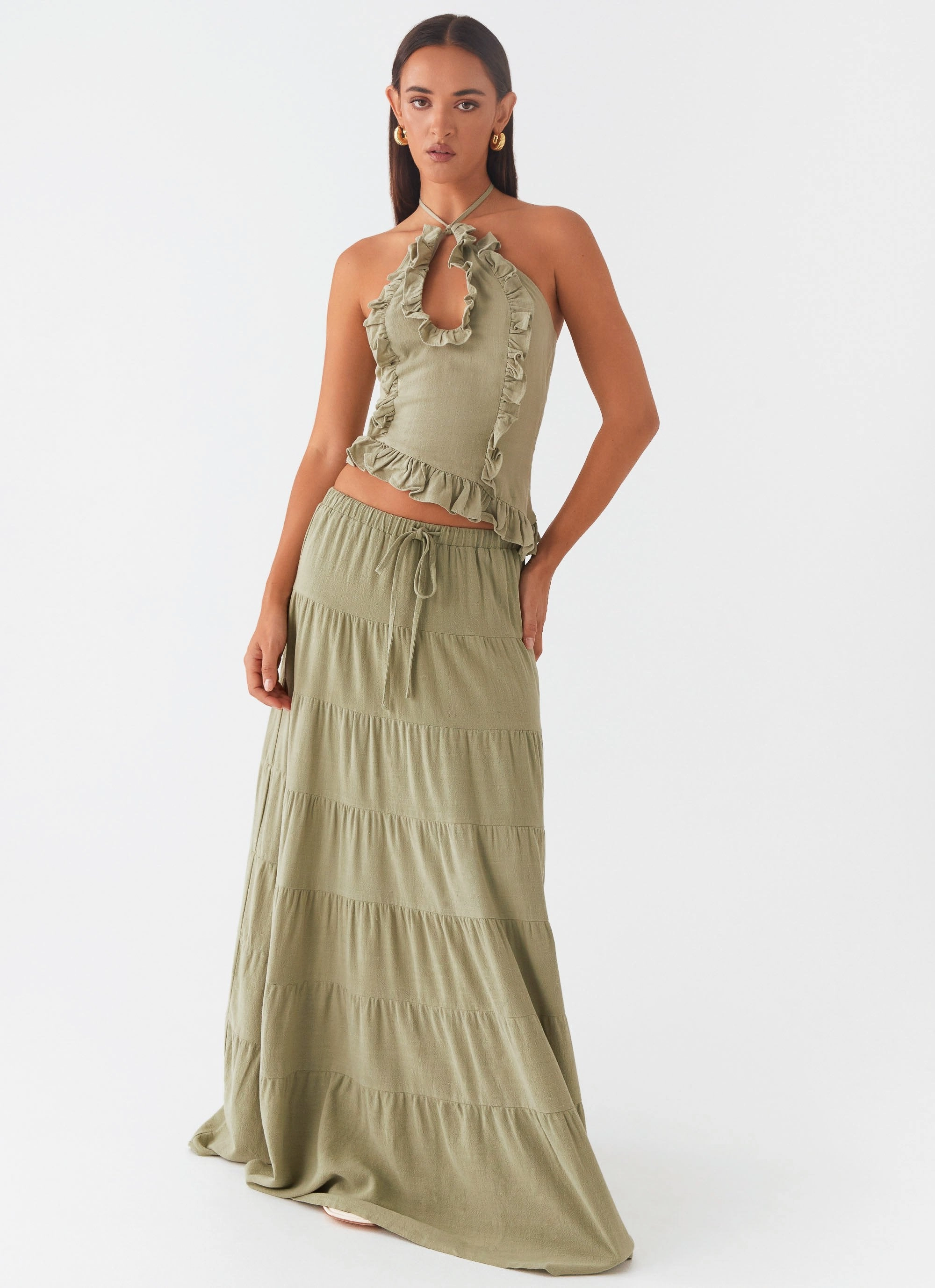 Mariella Linen Maxi Skirt - Sage Adaptable Style LightweightConstruction